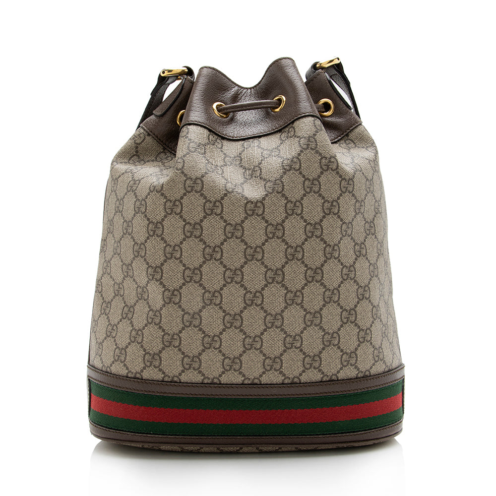 Gucci GG Supreme Ophidia Bucket SHF Leather Canvas Nylon Brown Crossbody Bag