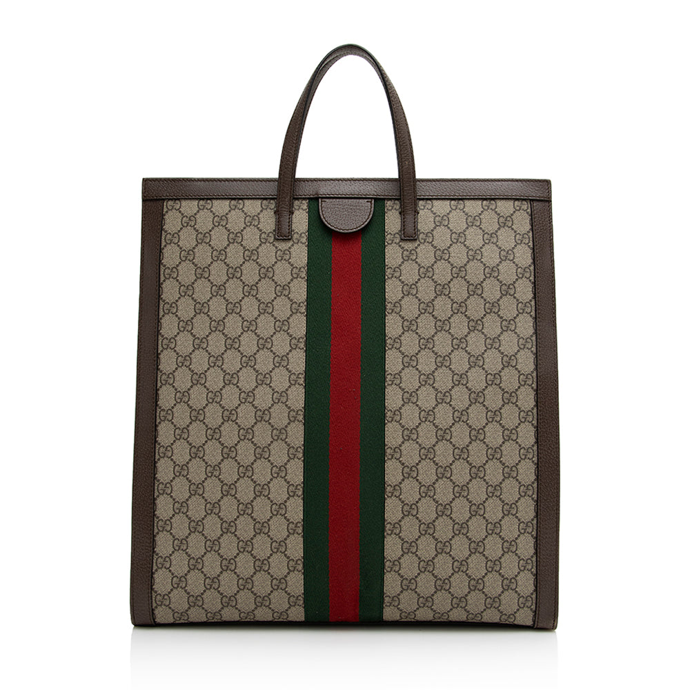 Gucci GG Supreme Ophidia Soft SHF Leather Canvas Nylon Brown Tote Bag