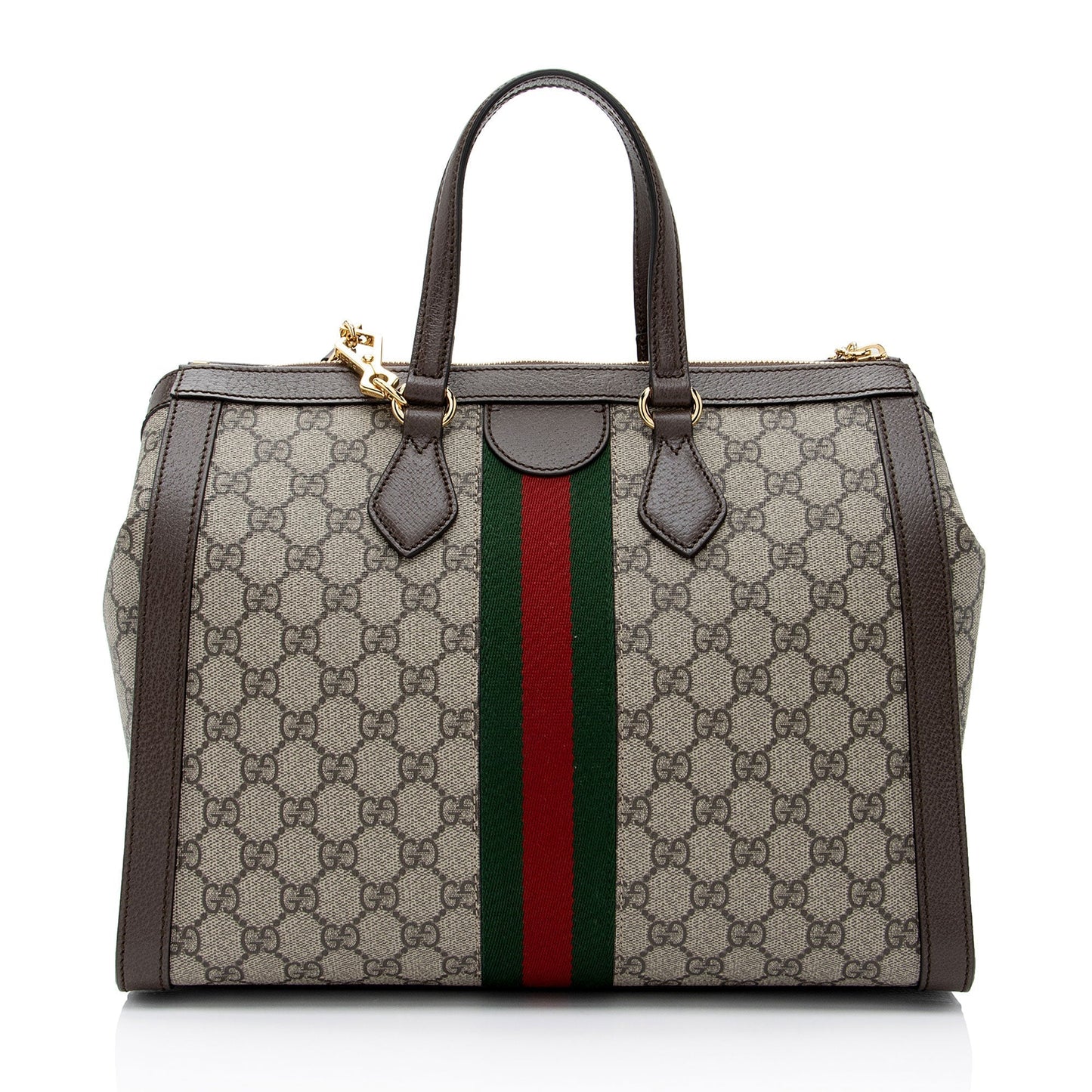 Gucci GG Supreme Ophidia Top Handle Leather Canvas Nylon Brown Tote Bag Shf Vignlg