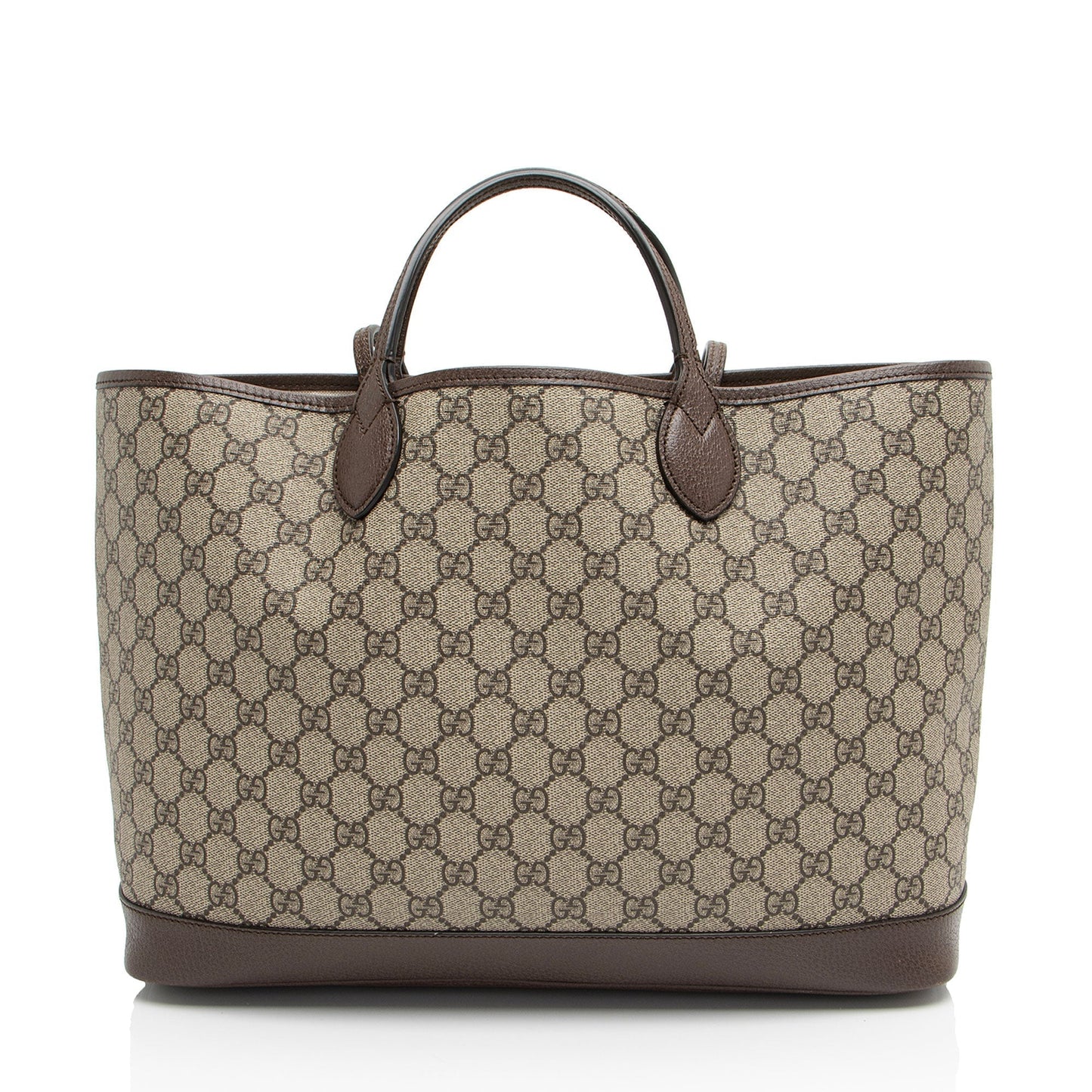 Gucci GG Supreme Ophidia E W Leather Canvas Brown Beige Tote Bag