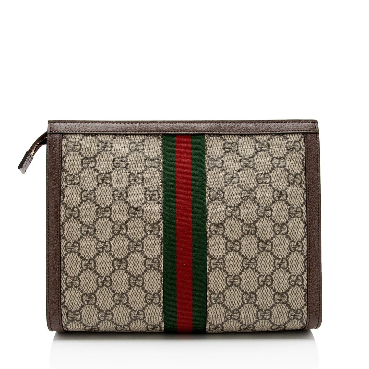 Gucci GG Supreme Ophidia Pouch SHF-3cQwlt Leather Canvas Nylon Brown Clutch Bag