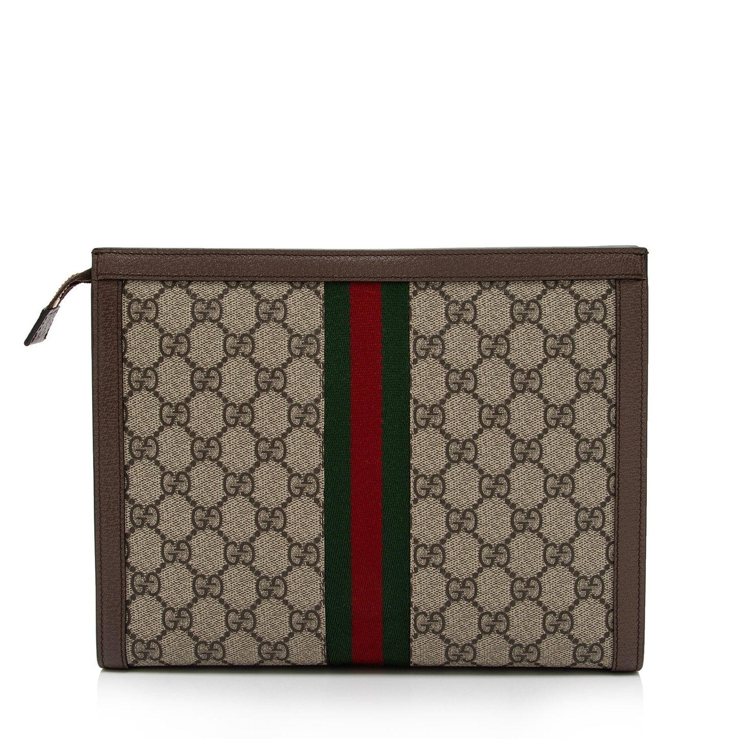Gucci GG Supreme Ophidia Pouch SHF-KSvN5n Leather Canvas Nylon Brown Clutch Bag
