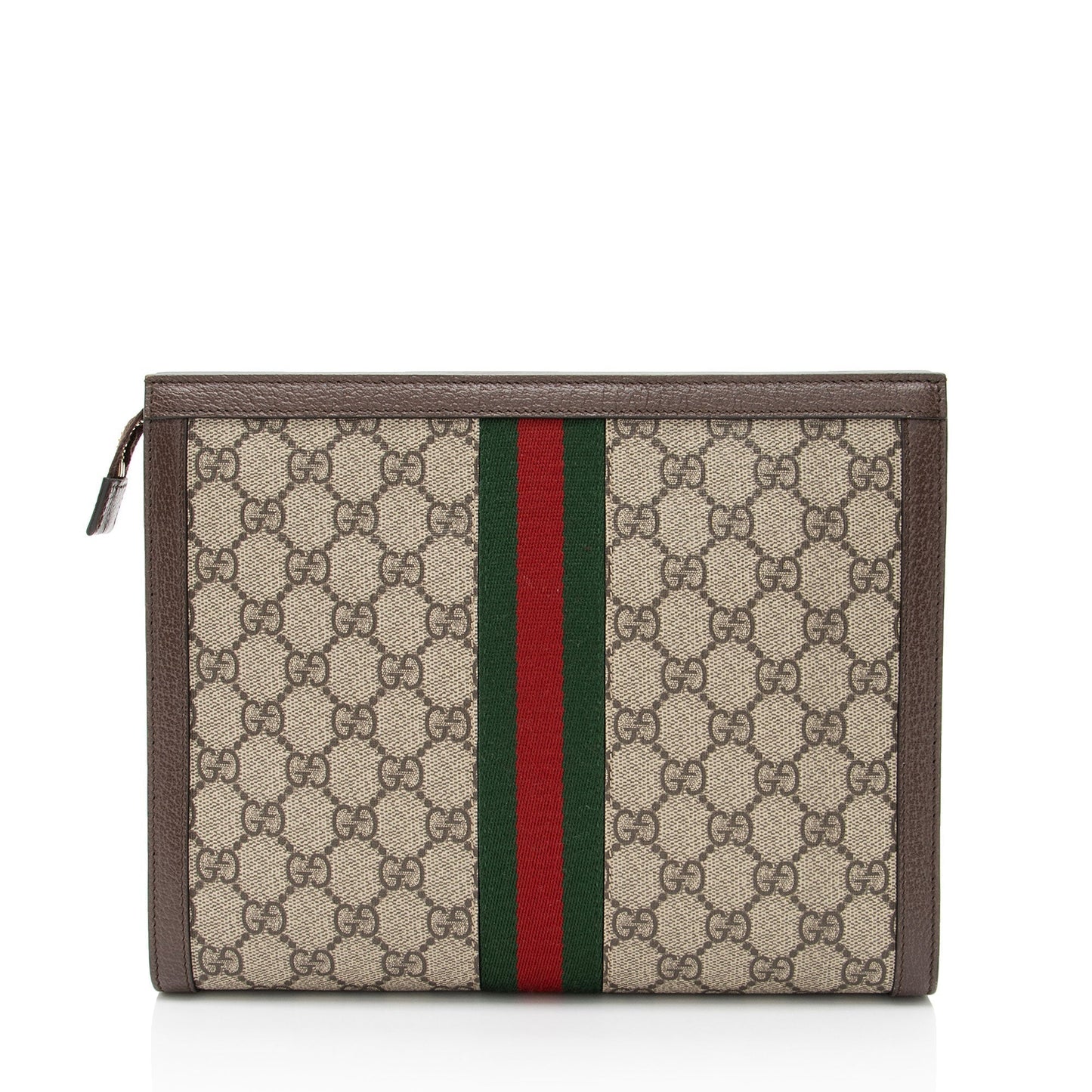 Gucci GG Supreme Ophidia Pouch Leather Canvas Nylon Brown Clutch Bag