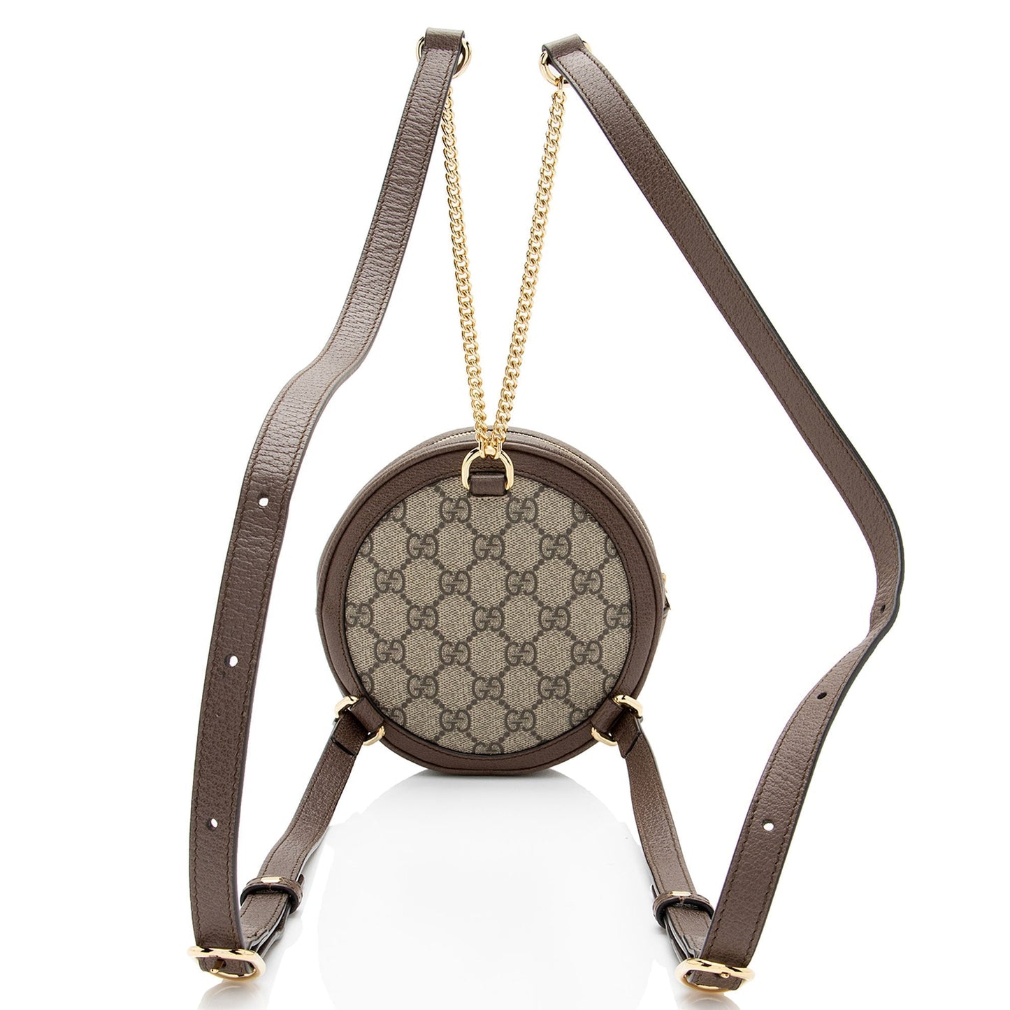 Gucci GG Supreme Ophidia Round Backpack Leather Canvas Nylon Brown Shoulder Bag Shf Zx5Dmz