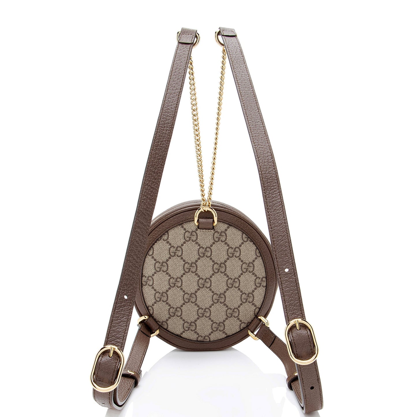 Gucci GG Supreme Ophidia Round Backpack Leather Canvas Nylon Brown Shoulder Bag Mini Backpack