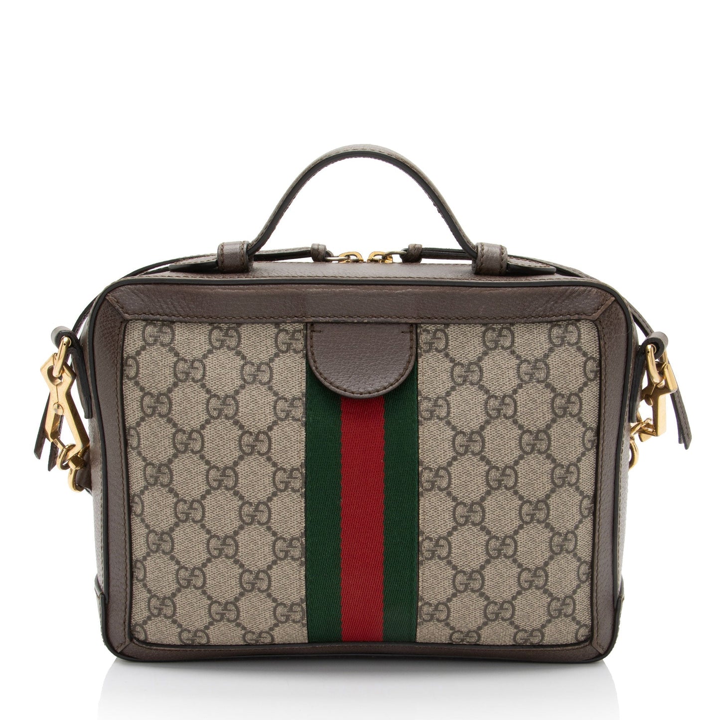 Gucci GG Supreme Ophidia Top Handle Leather Canvas Nylon Brown Crossbody Bag Shf Rxeqfa
