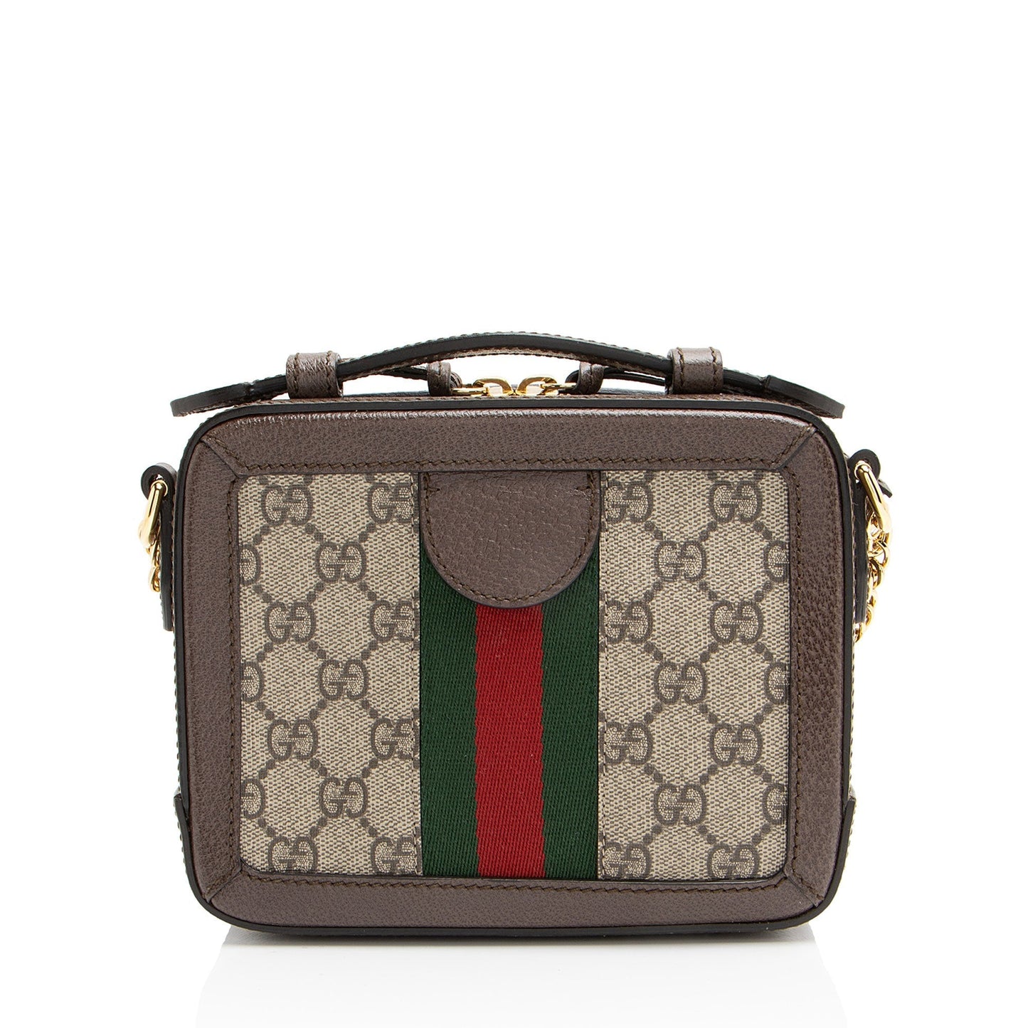 Gucci GG Supreme Ophidia Top Handle Leather Canvas Nylon Brown Crossbody Bag Shf No0Be8