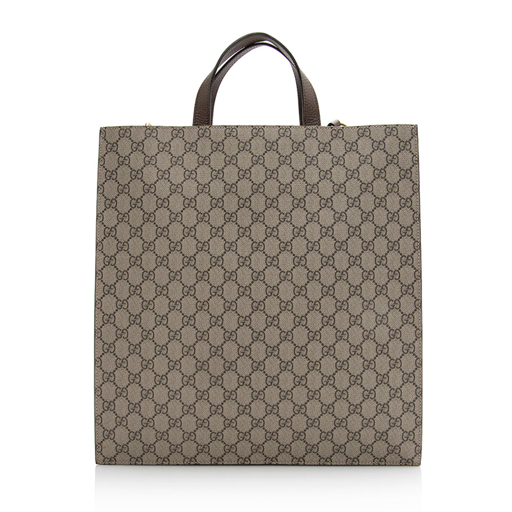 Gucci GG Supreme North South Soft Leather Canvas Nylon Beige Tote Bag