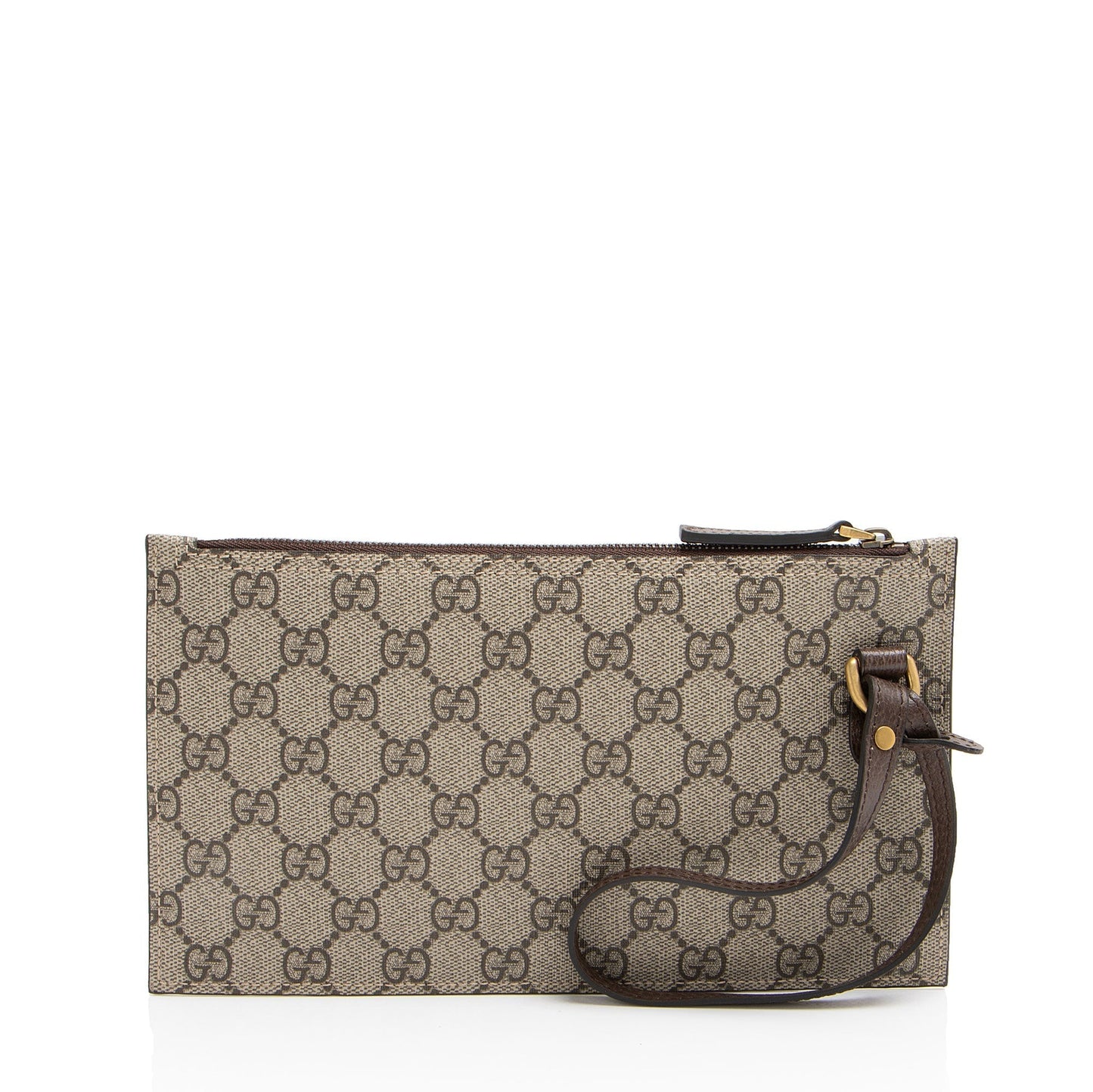 Gucci GG Supreme Pochette SHF-nytdIA Leather Canvas Brown Beige Clutch Bag