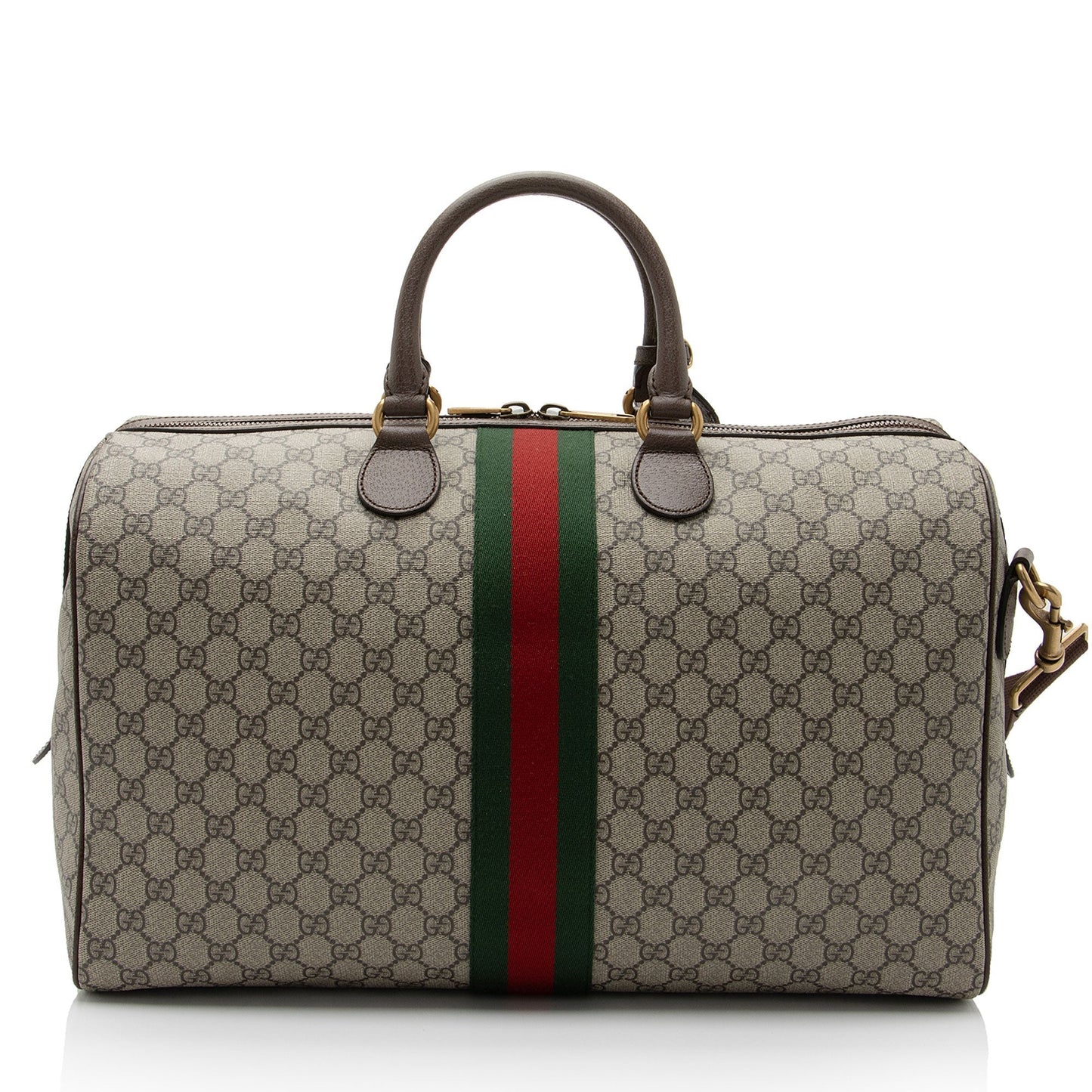 Gucci GG Supreme Savoy Duffle SHF-9LeM4P Leather Canvas Nylon Brown Travel Bag