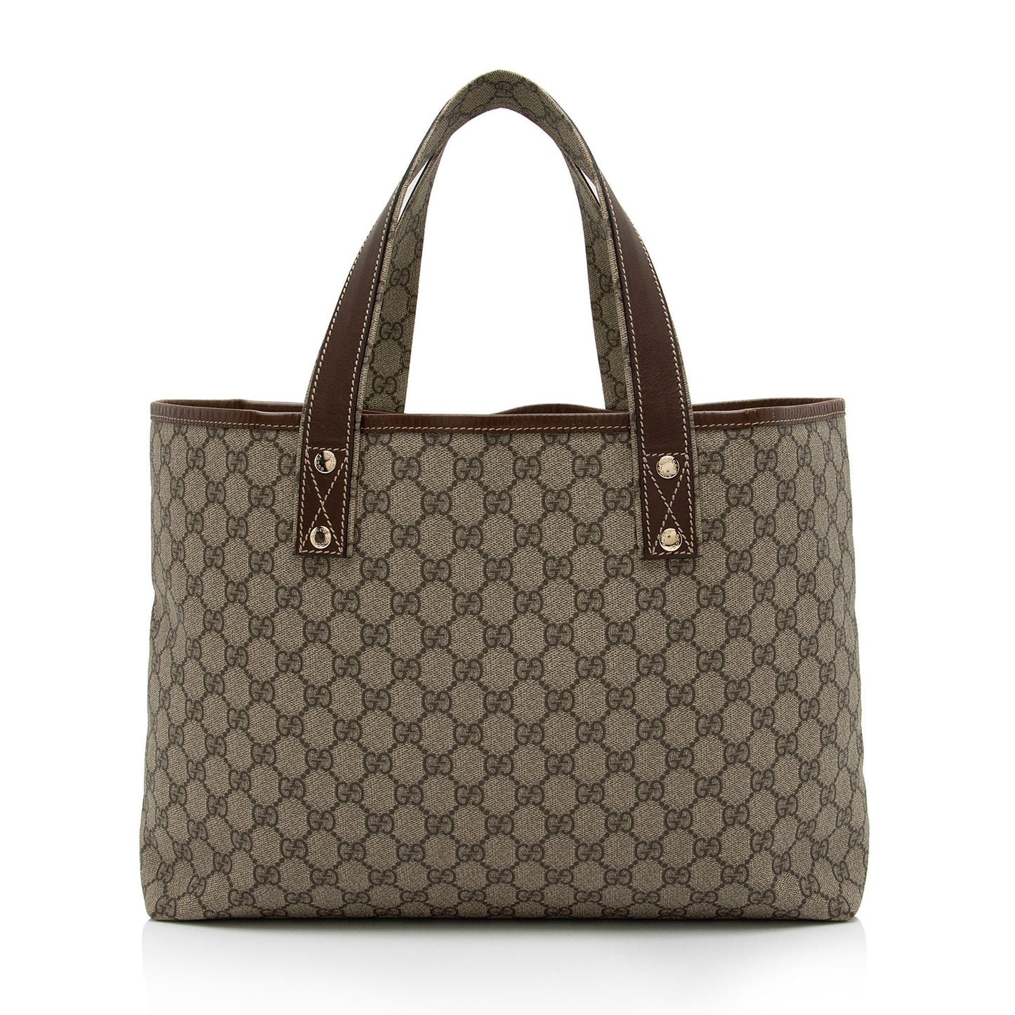 Gucci GG Supreme Signature Web Loop Leather Canvas Nylon Brown Tote Bag Shf J62D4H