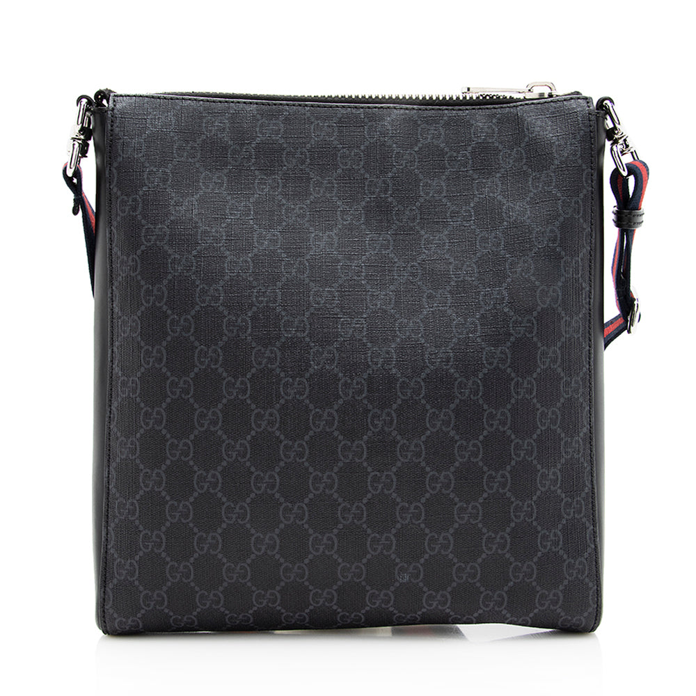 Gucci GG Supreme Messenger SHF Leather Canvas Nylon Black Travel Bag