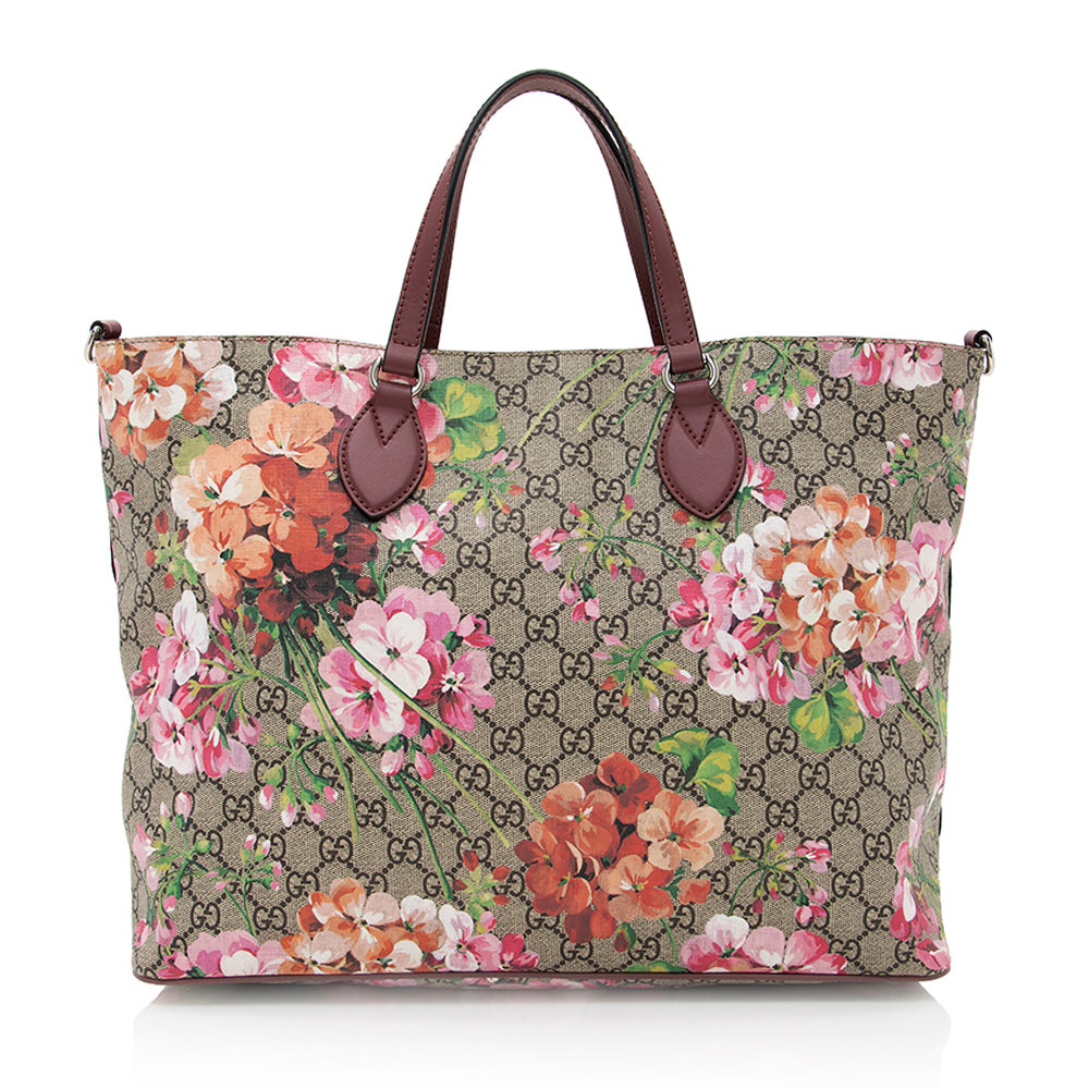 Gucci GG Supreme Soft Blooms SHF Leather Canvas Beige Pink Tote Bag