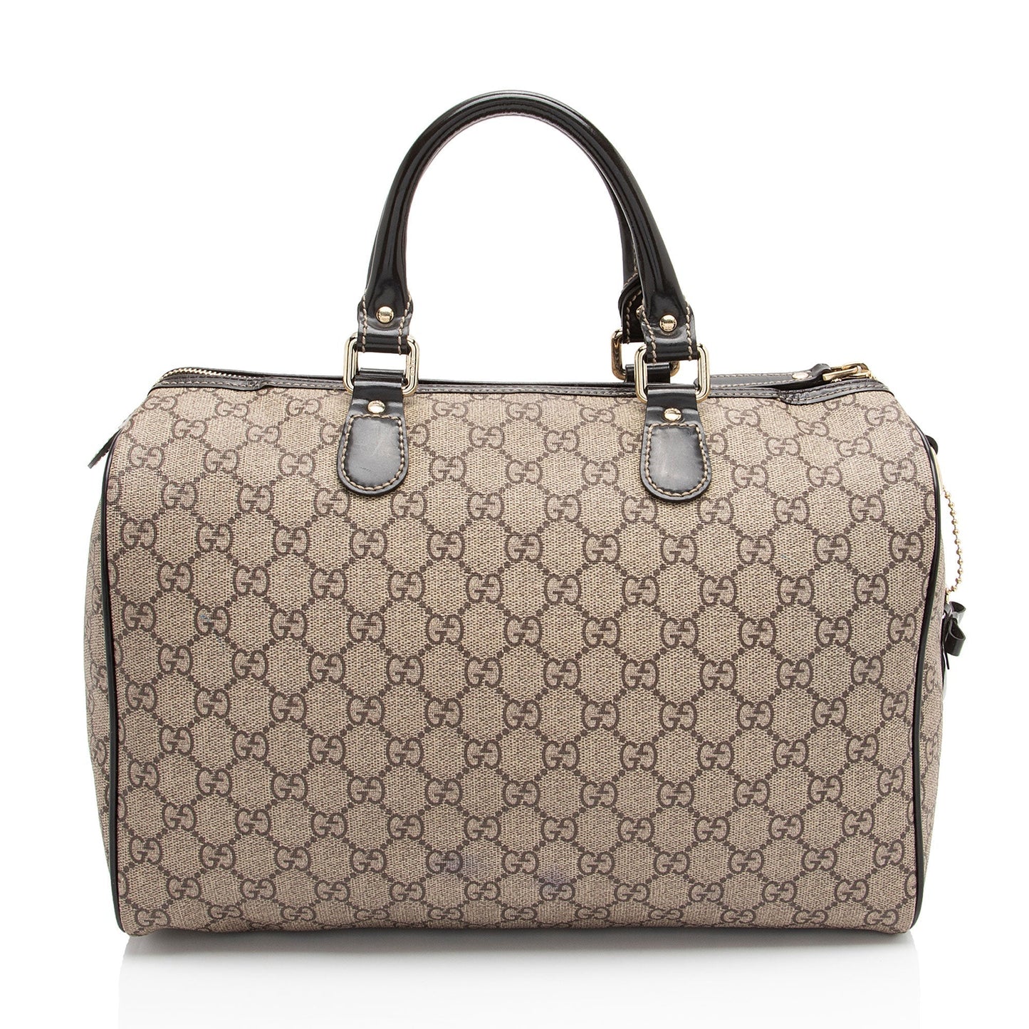 Gucci GG Supreme Tattoo Heart Boston Leather Canvas Brown Beige Satchel Bag