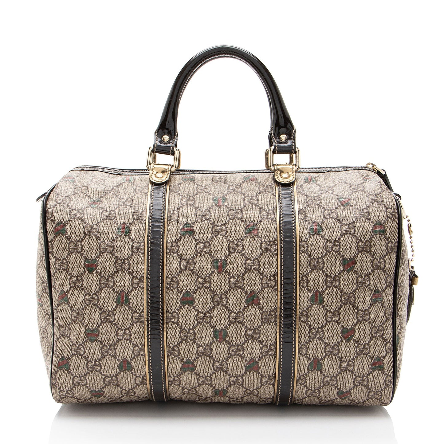 Gucci GG Supreme Tattoo Hearts Joy Leather Canvas Patent Brown Satchel Bag Shf Ahkv76