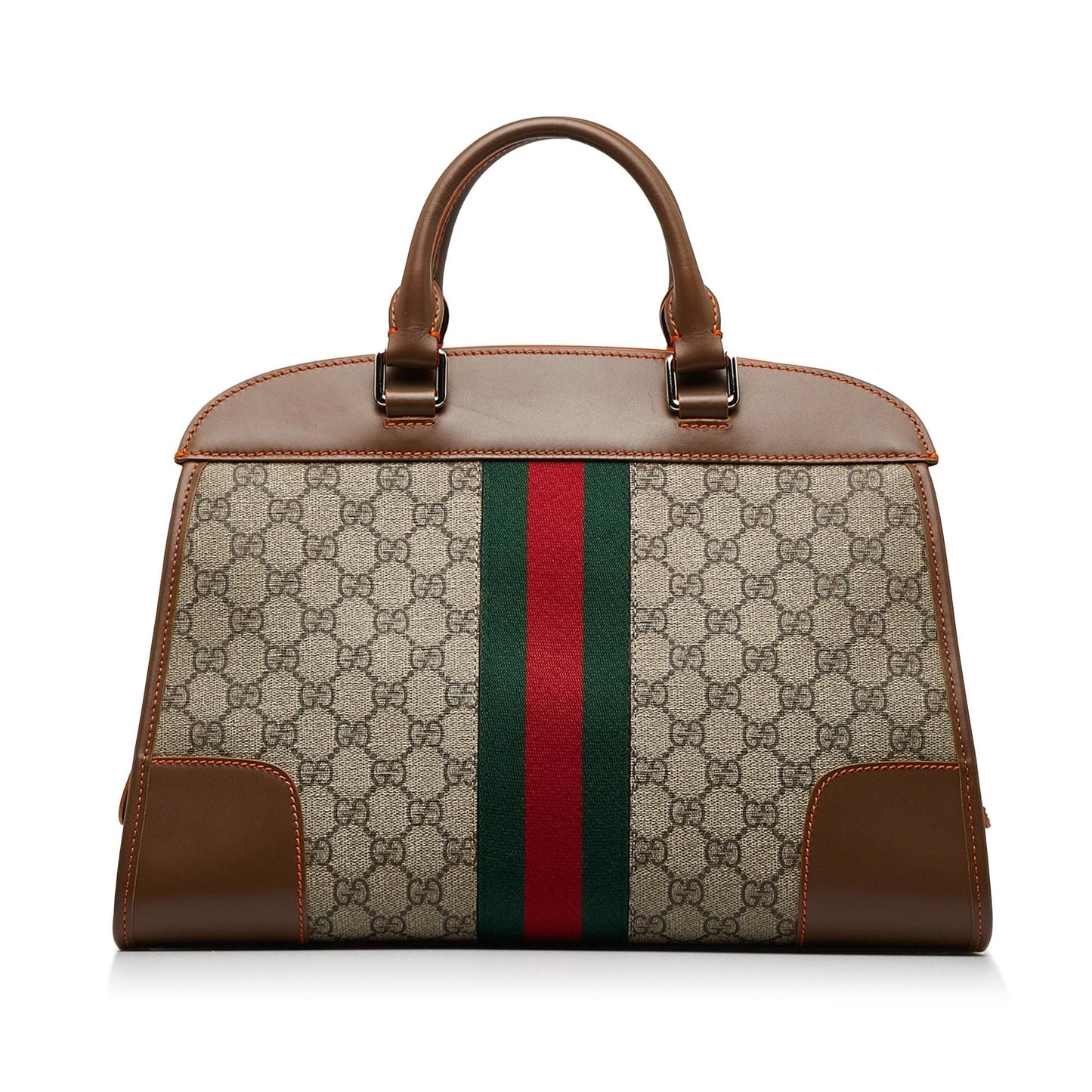 Gucci GG Supreme Web Duffle SHG-a5gr4F Canvas Calf Brown Tote Bag