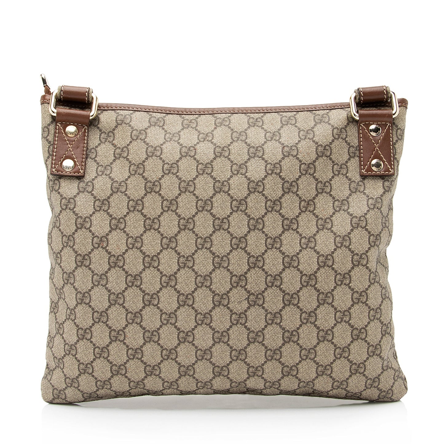 Gucci GG Supreme Web Loop Flat Leather Canvas Nylon Brown Shoes Bag Shf