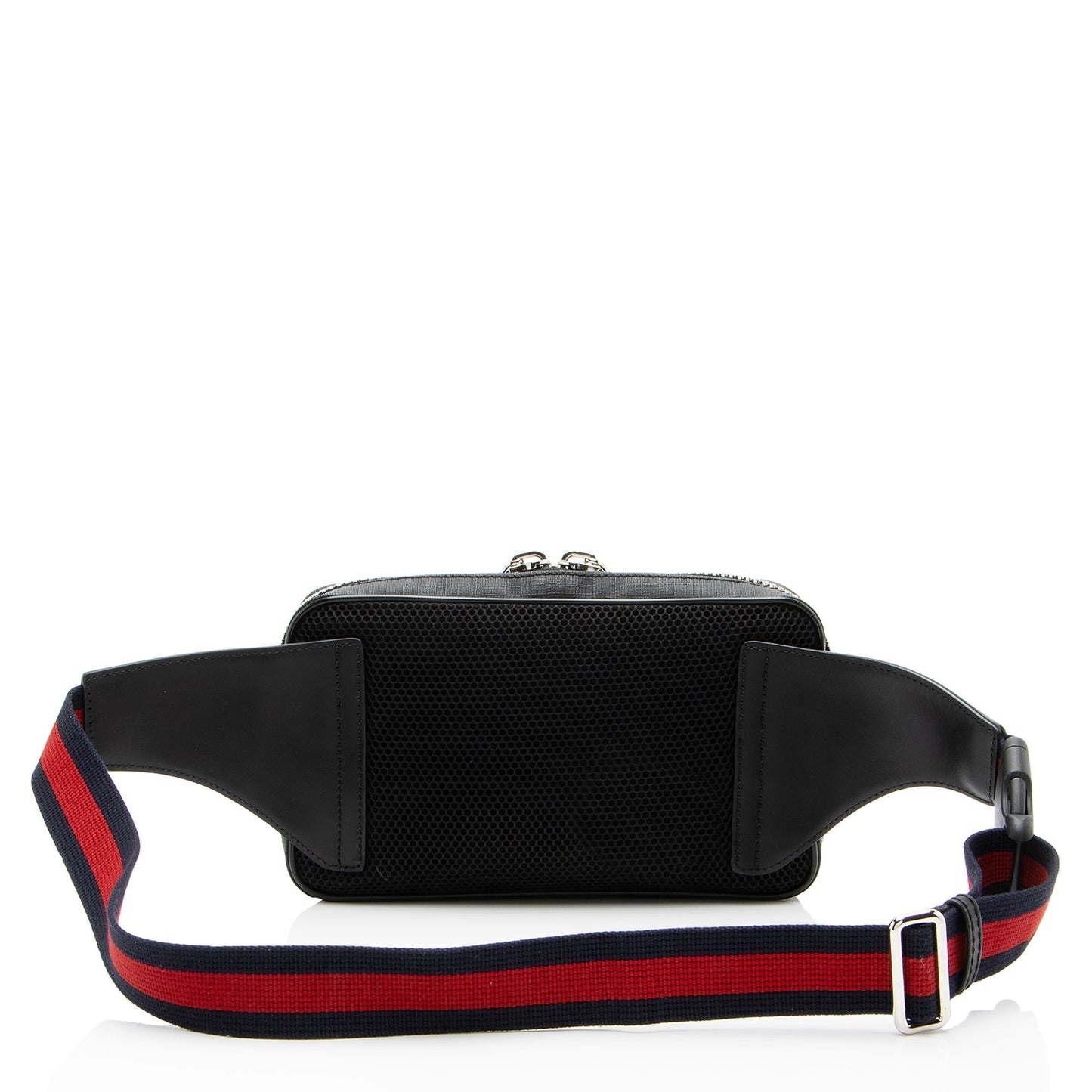 Gucci GG Supreme Web Zip Belt Leather Nylon Black Grey Accessory