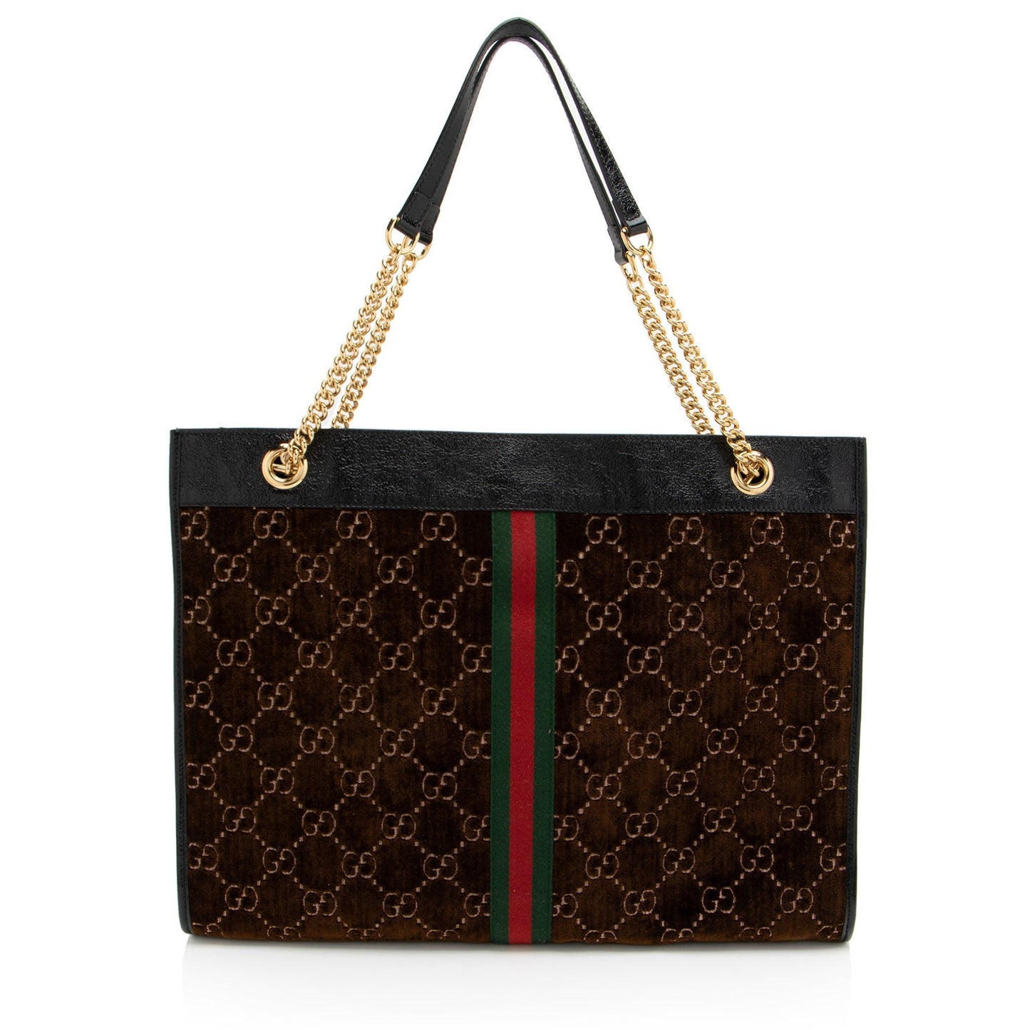Gucci GG Velvet Rajah SHF-n1PHcG Leather Nylon Black Brown Tote Bag