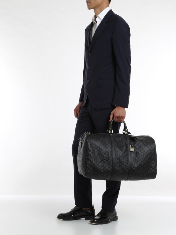 Gucci EMBOSSED DUFFLE Leather Black Travel Bag