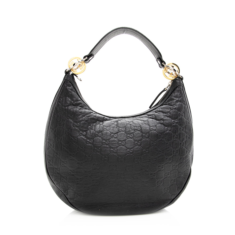 Gucci Guccissima Twins SHF Leather Black Medium Shoulder Bag Hobo Shf