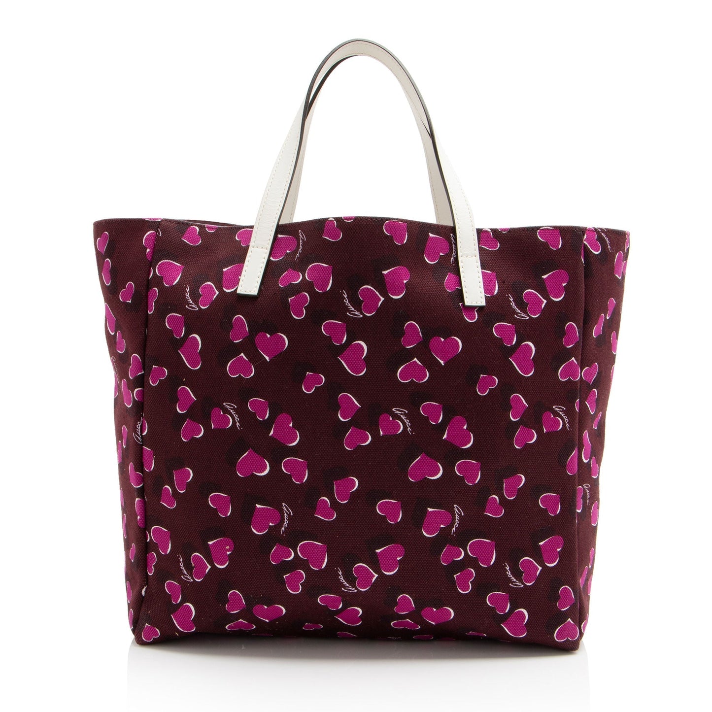 Gucci Heartbeat Shopper SHF-Bq2wXL Leather Canvas White Red Tote Bag