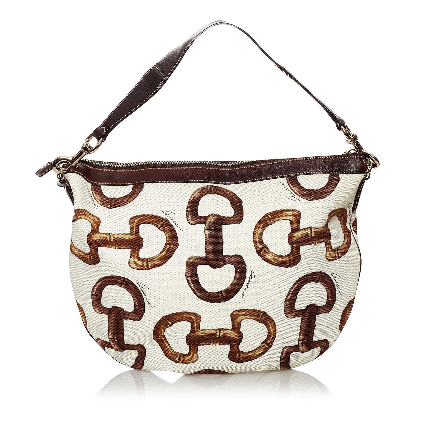 Gucci Horsebit SHG Canvas White Brown Shoulder Bag
