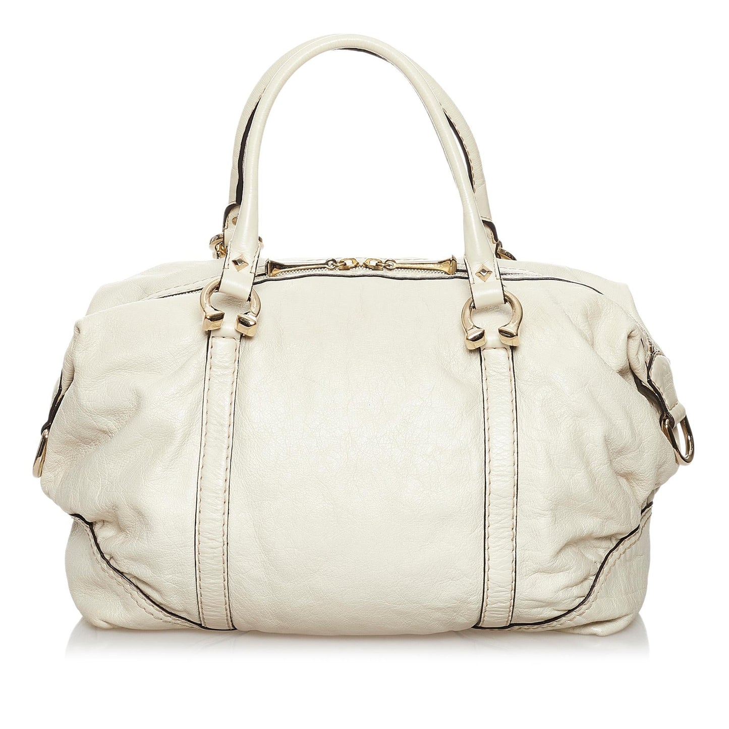 Gucci Horsebit Nail Boston SHG Leather Calf White Satchel Bag 5
