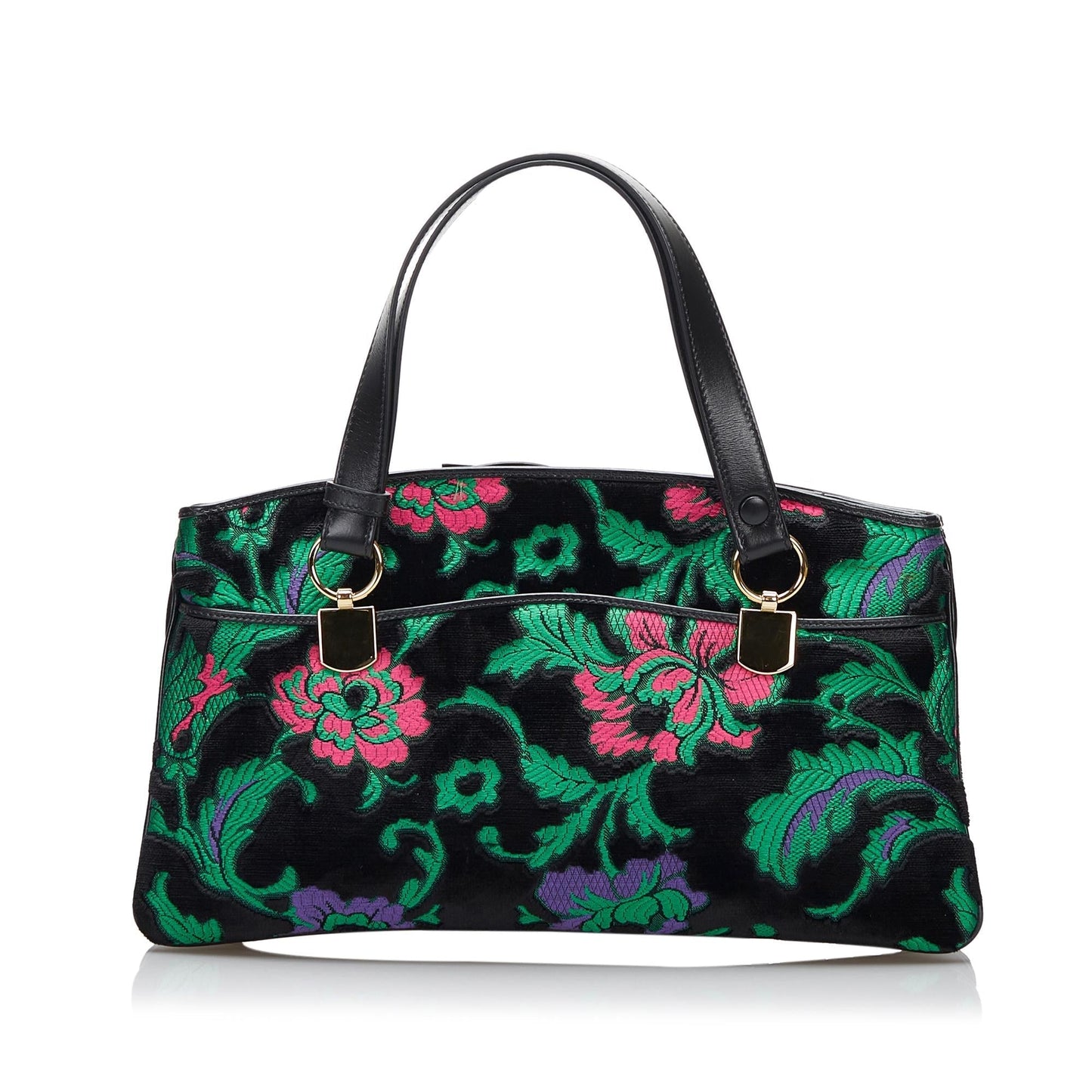 Gucci Floral Arli SHG-woTZ0r Calf Black Large Satchel Bag