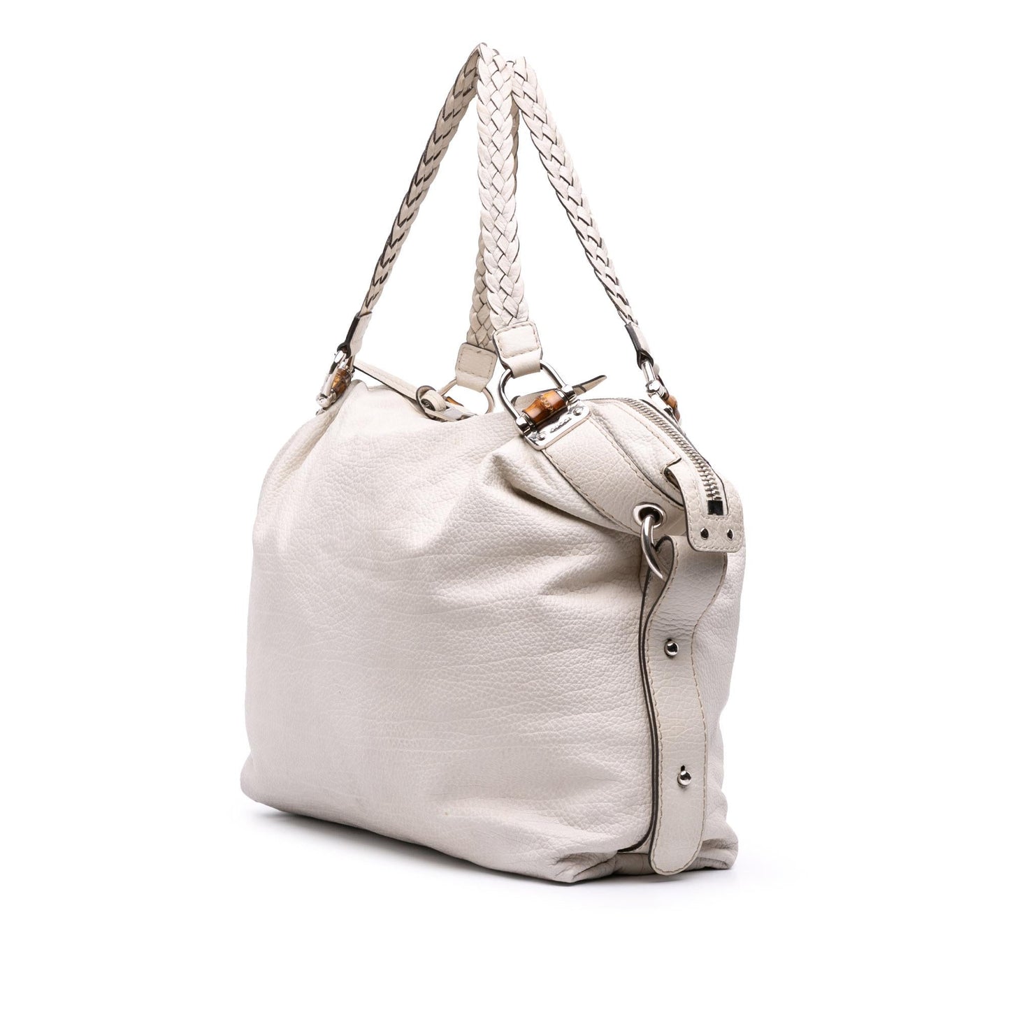 Gucci Pebbled Bamboo Bar Tassel Calfskin Large Tote Bag