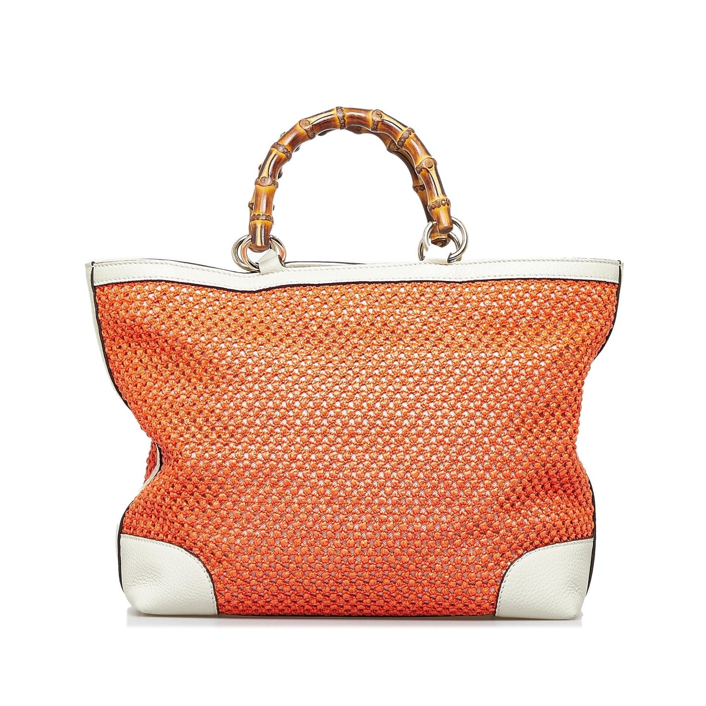 Gucci Bamboo Shopper SHG-BjufB6 Raffia Calf White Orange Tote Bag