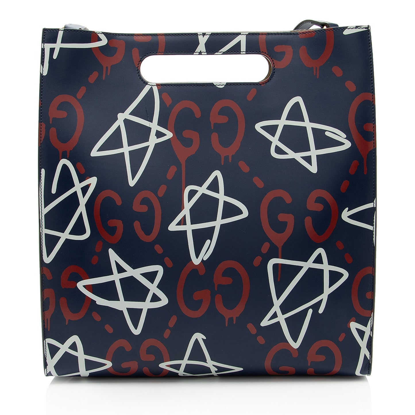 Gucci Ghost Leather White Blue Red Tote Bag Medium Tote
