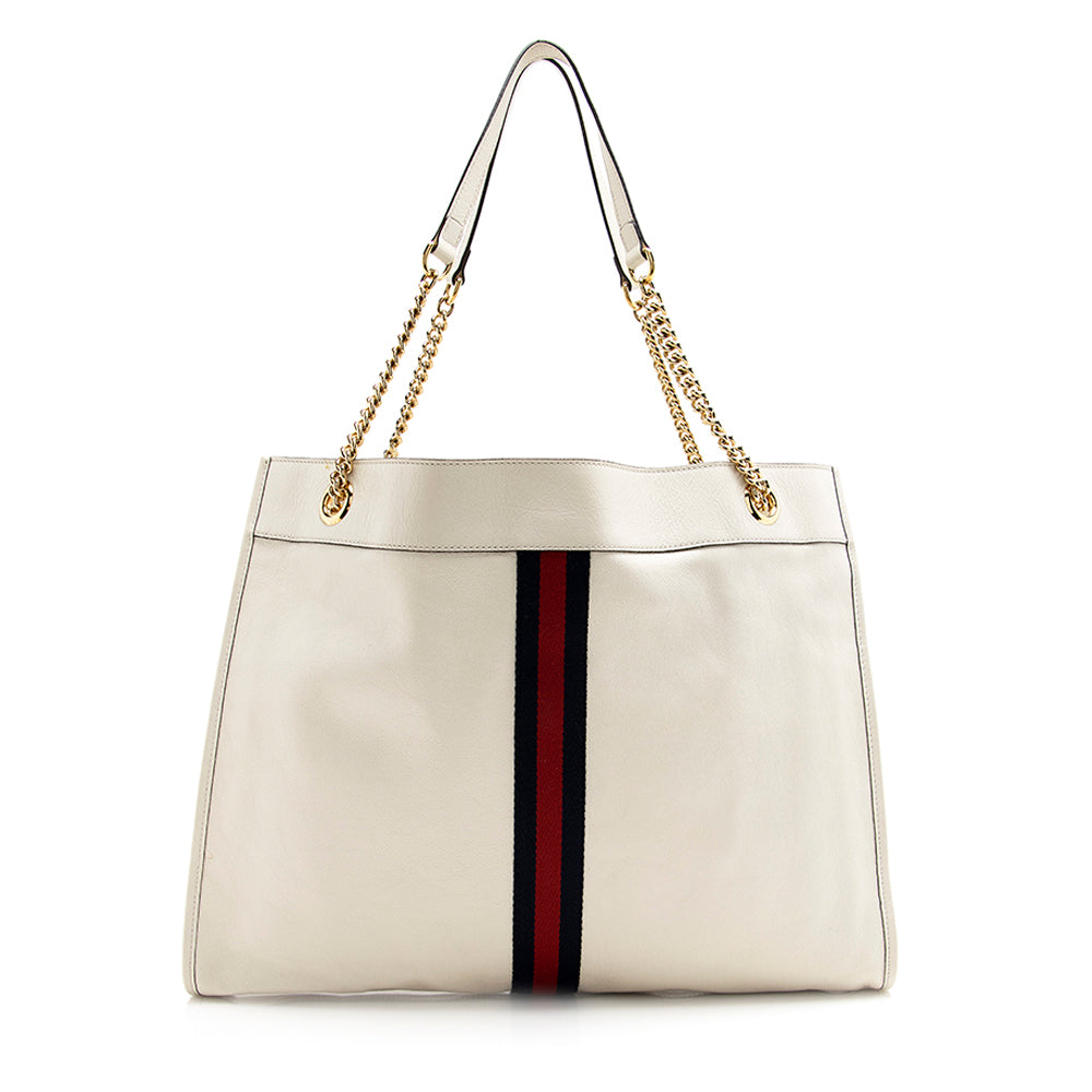 Gucci Rajah SHF Leather Nylon White Large Tote Bag