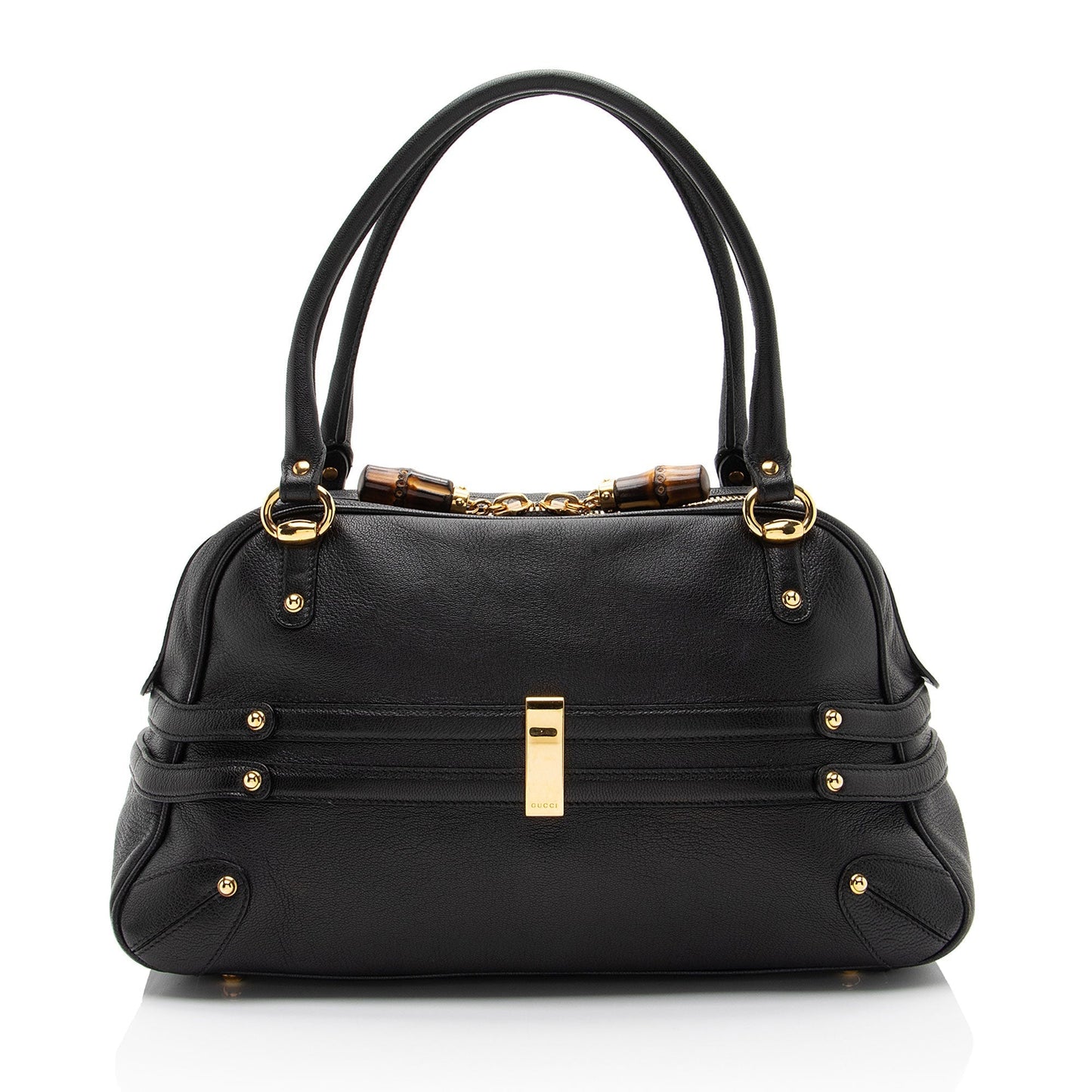 Gucci Bamboo Horsebit Wave SHF-Ka9DSr Leather Black Satchel Bag