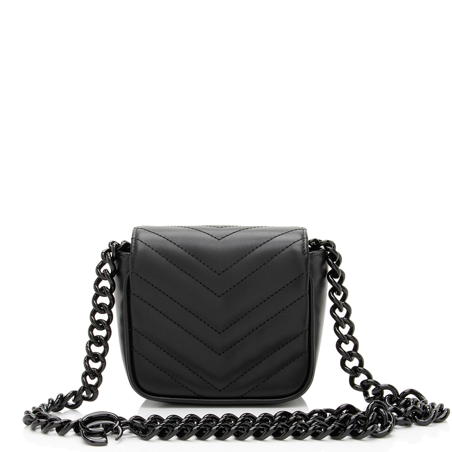 Gucci GG Marmont Monochrome Square Belt Matelasse Leather Black Chain Accessory Belt Bag