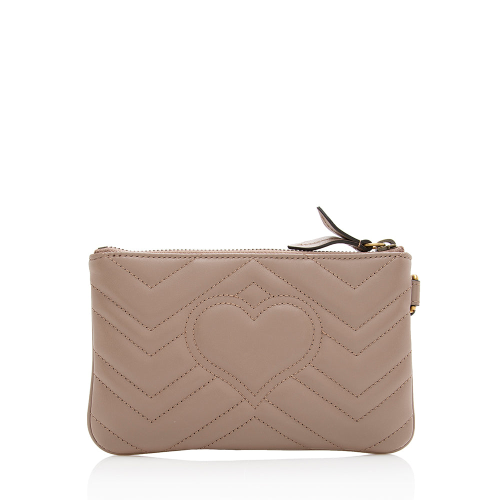 Gucci GG Marmont Wristlet SHF Matelasse Leather Beige Clutch Bag