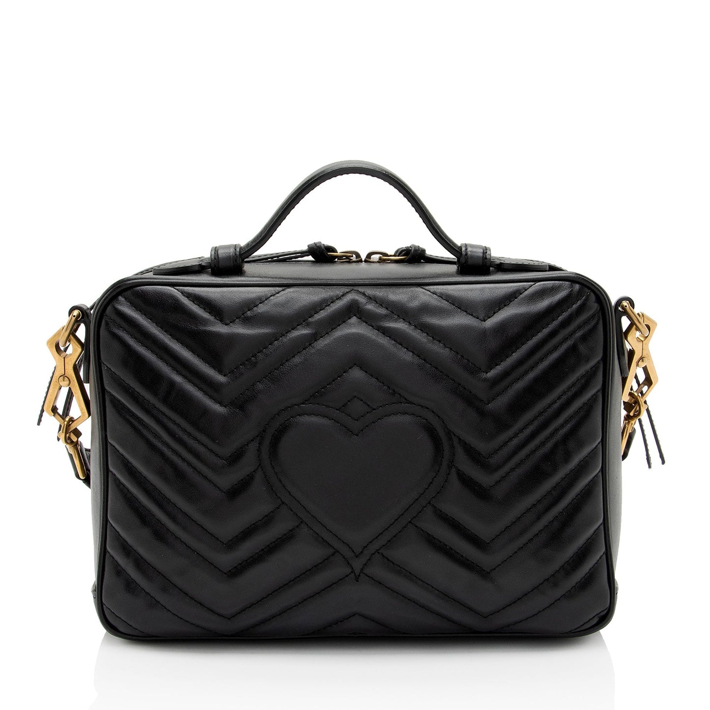 Gucci GG Marmont Zip Around Top Matelasse Leather Nylon Black Crossbody Bag Shf Czzjyd
