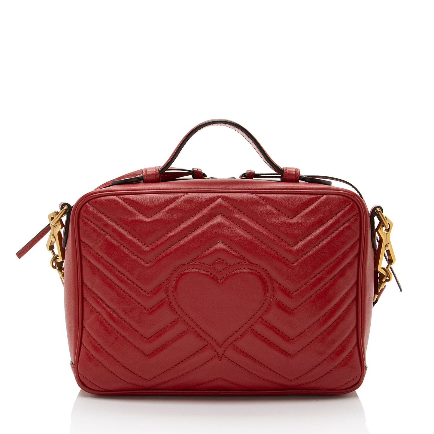 Gucci GG Marmont Zip Around Top Matelasse Leather Nylon Red Satchel Bag