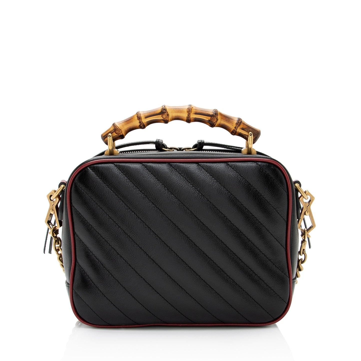 Gucci Torchon GG Marmont Bamboo Top Matelasse Leather Black Red Crossbody Bag