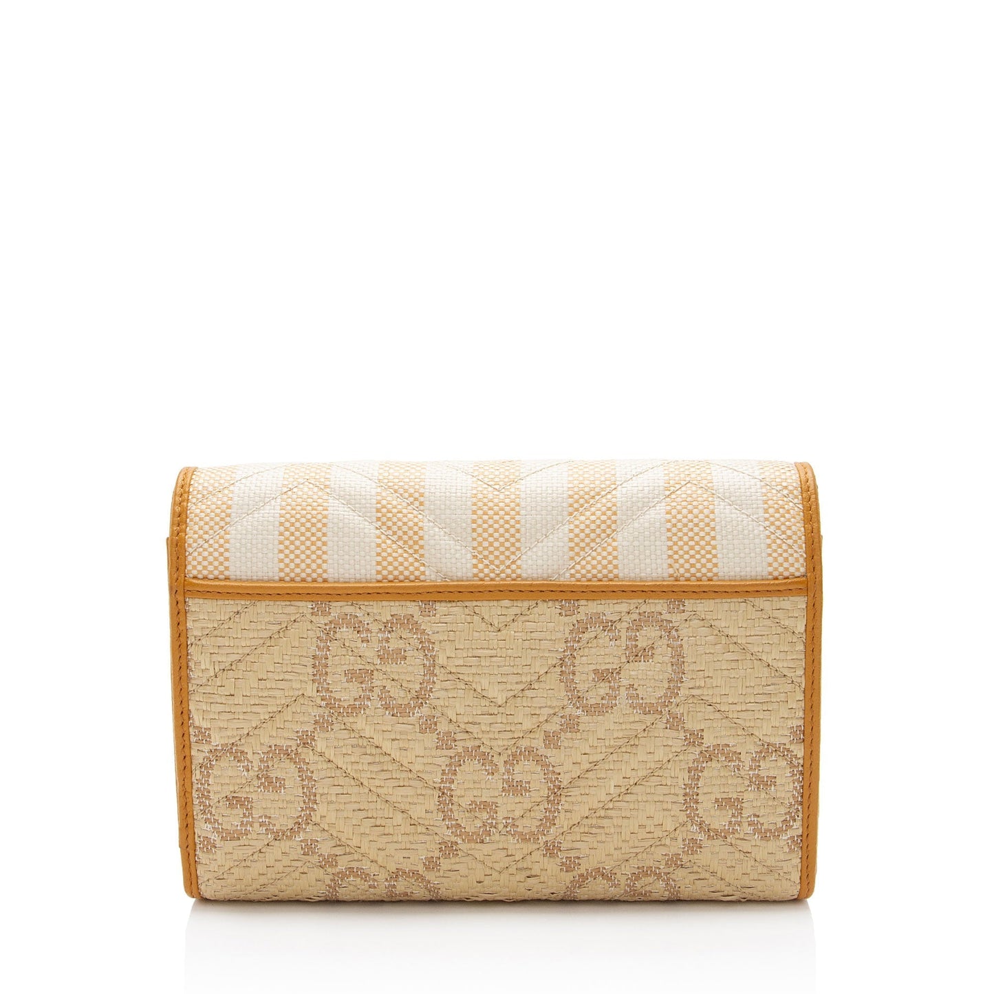 Gucci GG Marmont Wallet on Chain Matelasse Leather Raffia Brown Crossbody Bag Shf Wvhz6A