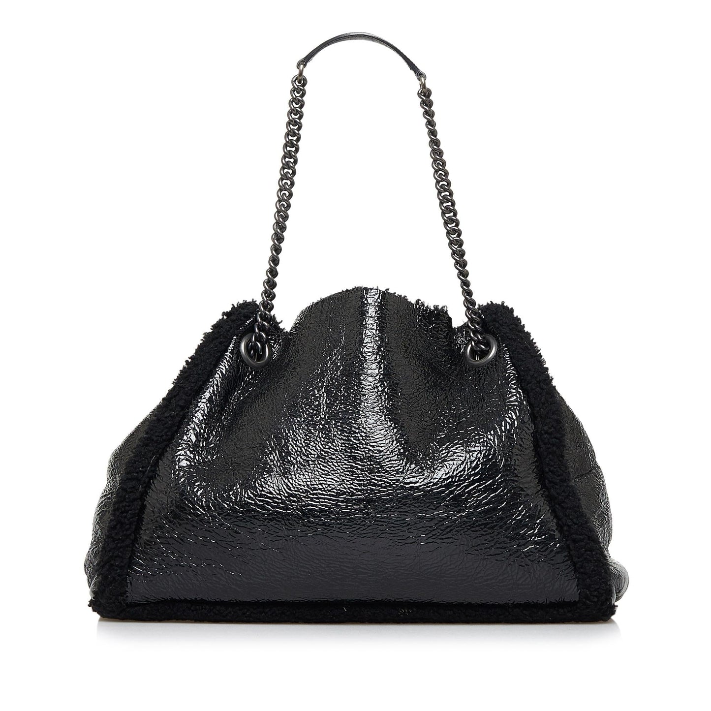 Gucci Shearling Soho SHG-UHtKPg Leather Patent Black Medium Tote Bag
