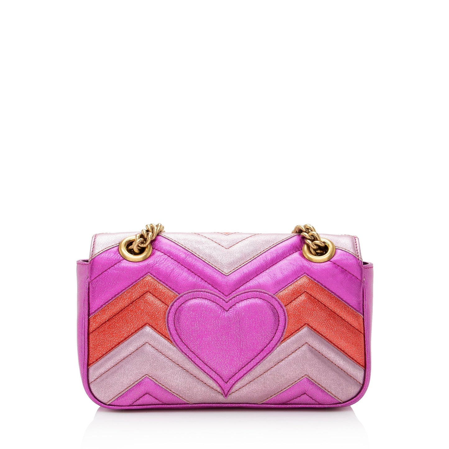 Gucci Metallic GG Marmont SHF Matelasse Leather Red Pink Crossbody Bag