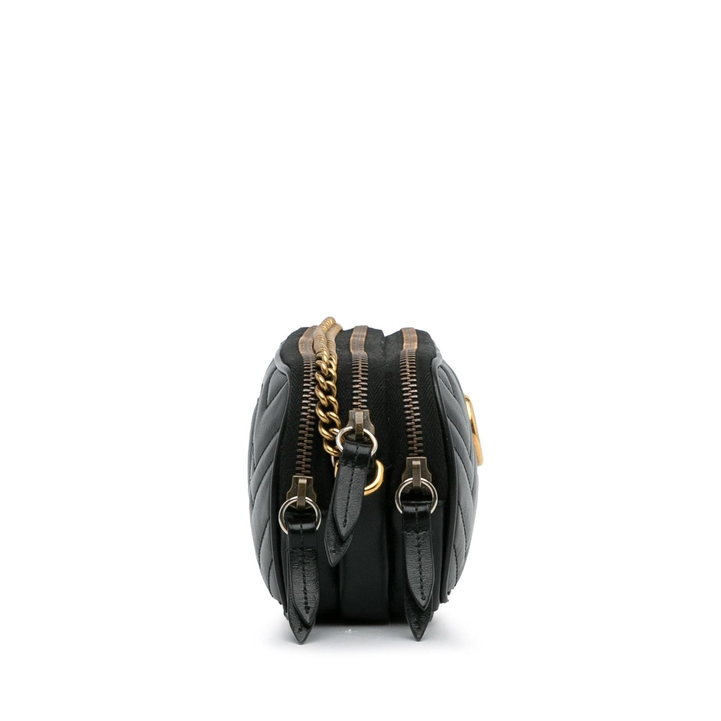 Gucci GG Marmont Triple-Zip SHG-dnjgun Calf Black Mini Crossbody Bag
