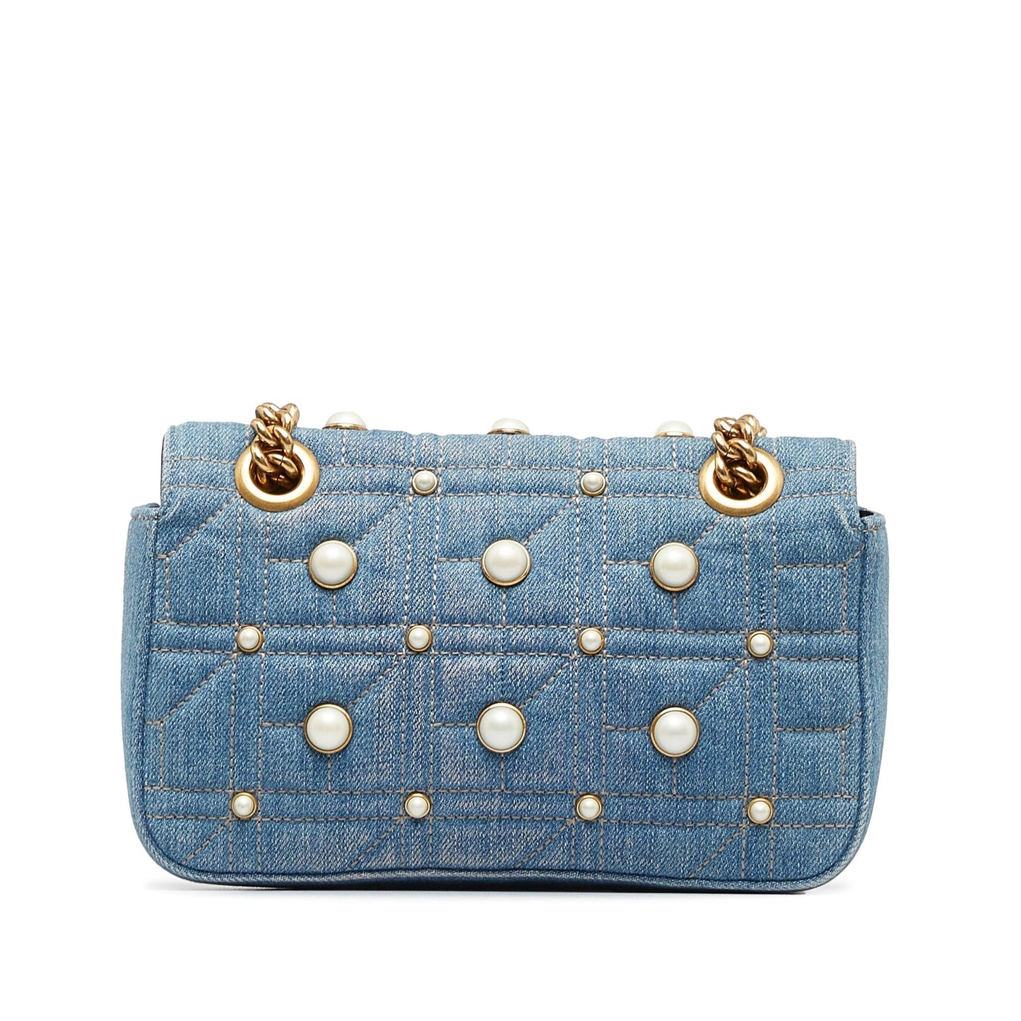 Gucci Pearly GG Marmont SHG-MEWHwS Matelasse Denim Blue Mini Shoulder Bag