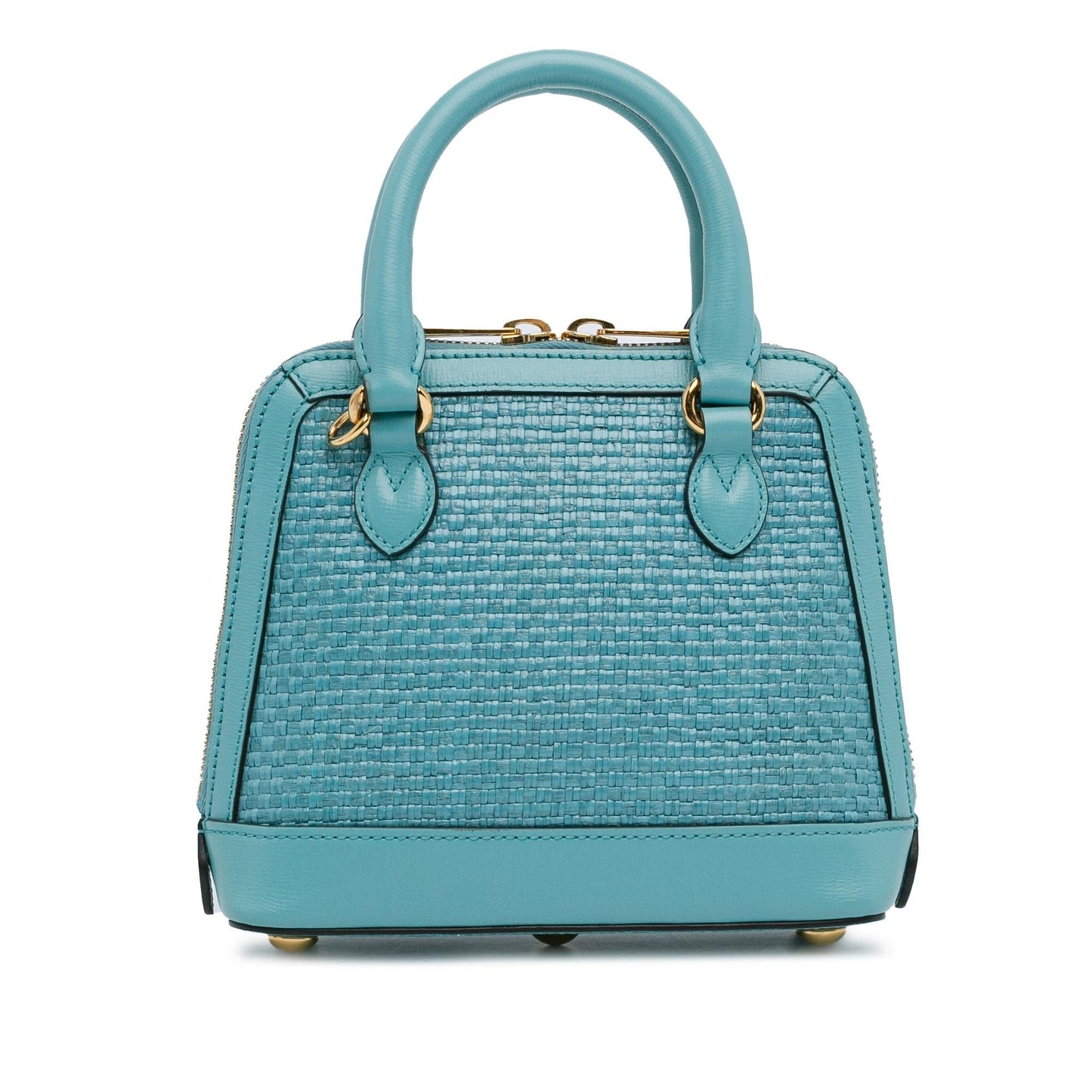 Gucci Horsebit Top Handle Raffia Calf Blue Mini Satchel Bag