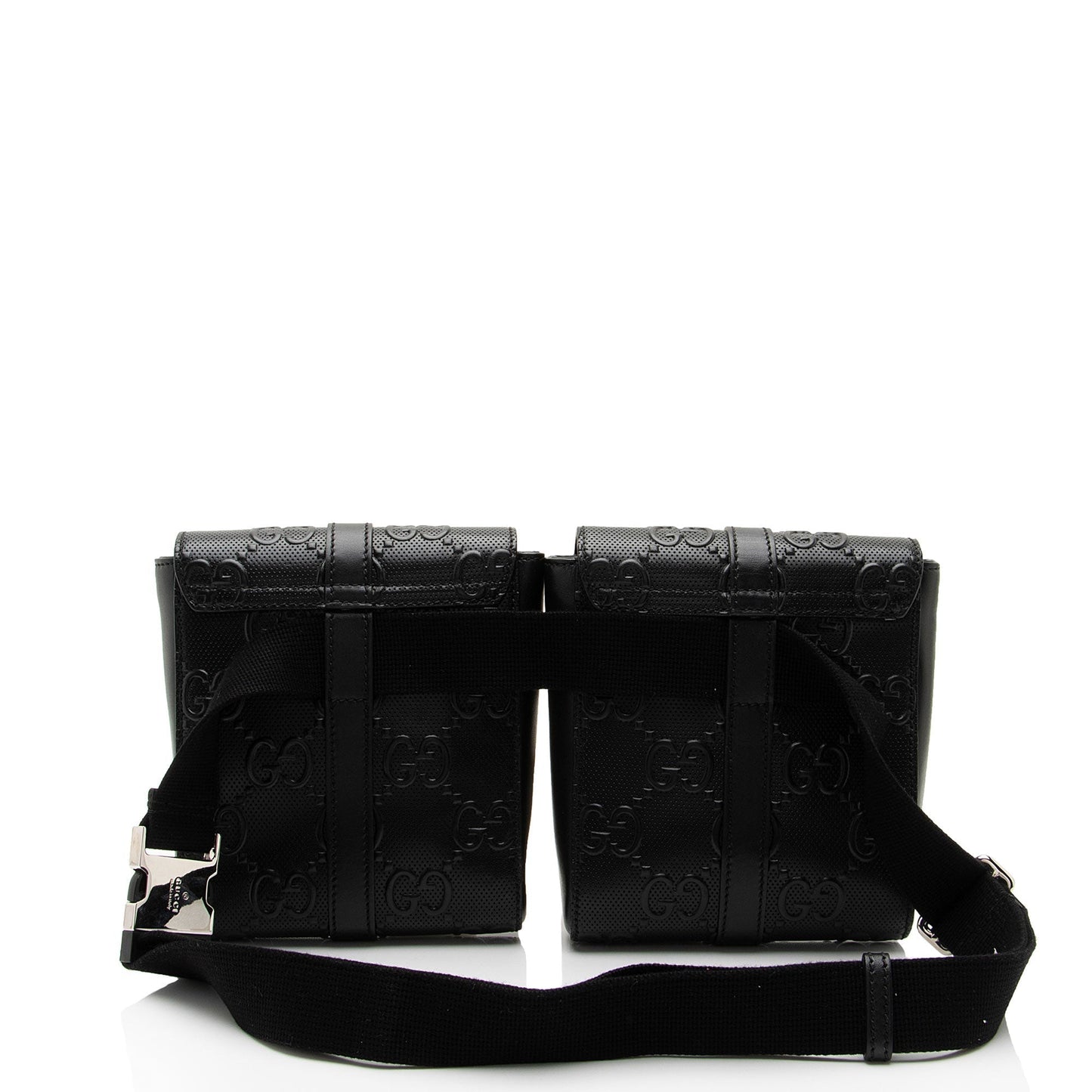 Gucci Perforated GG Embossed Double Belt Leather Black Accessory