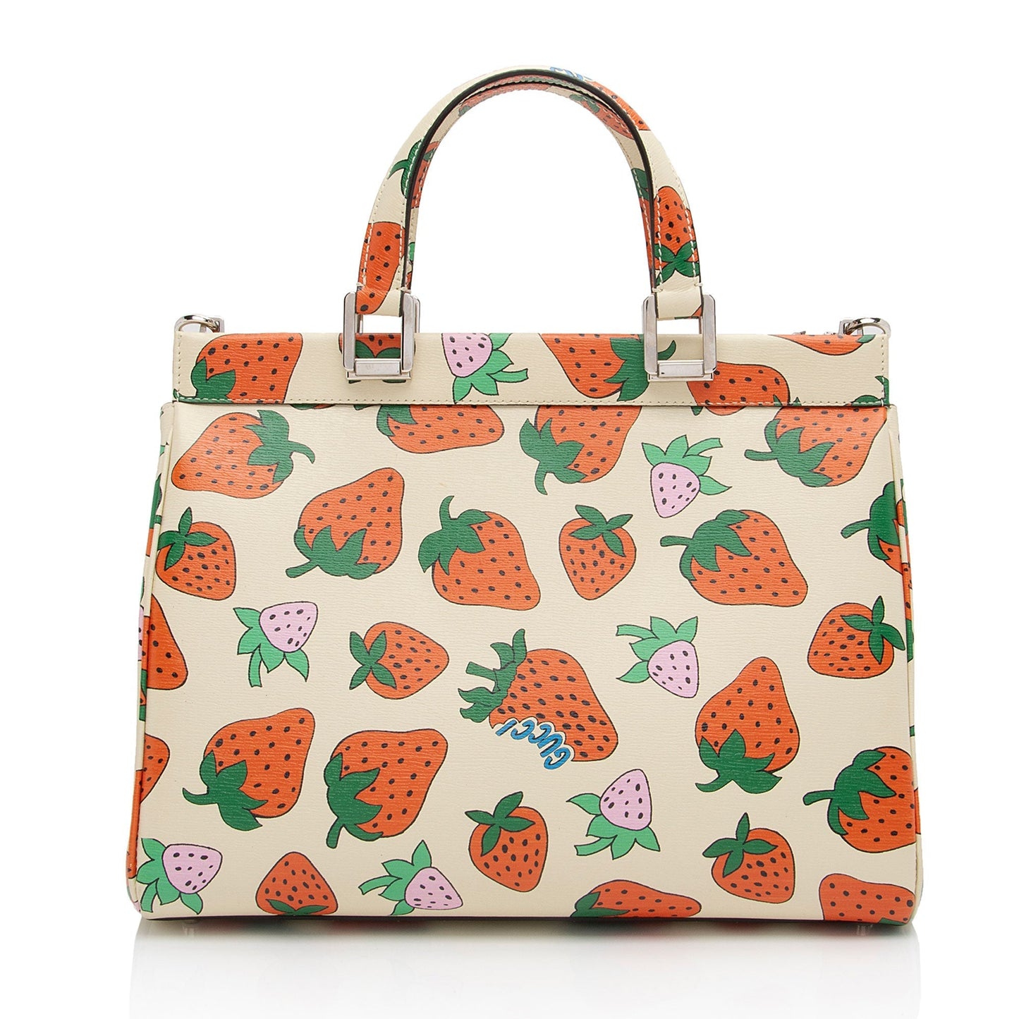 Gucci Printed Strawberry Zumi SHF-HJJ9pH Leather Beige Red Medium Tote Bag