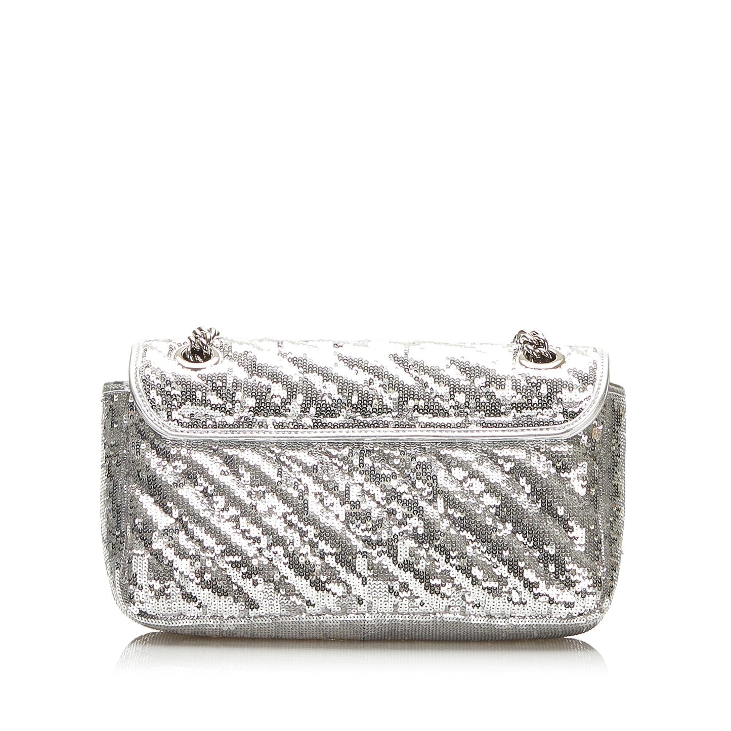 Gucci Sequin GG Marmont SHG Matelasse Calf Silver Small Shoulder Bag