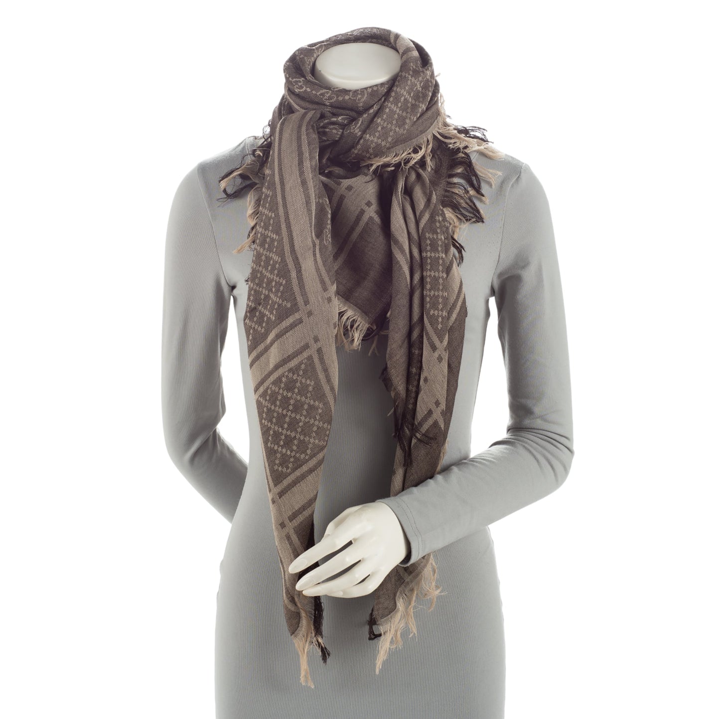 Gucci Silk Wool Diamante 140cm Shawl Monogram Brown Handbag