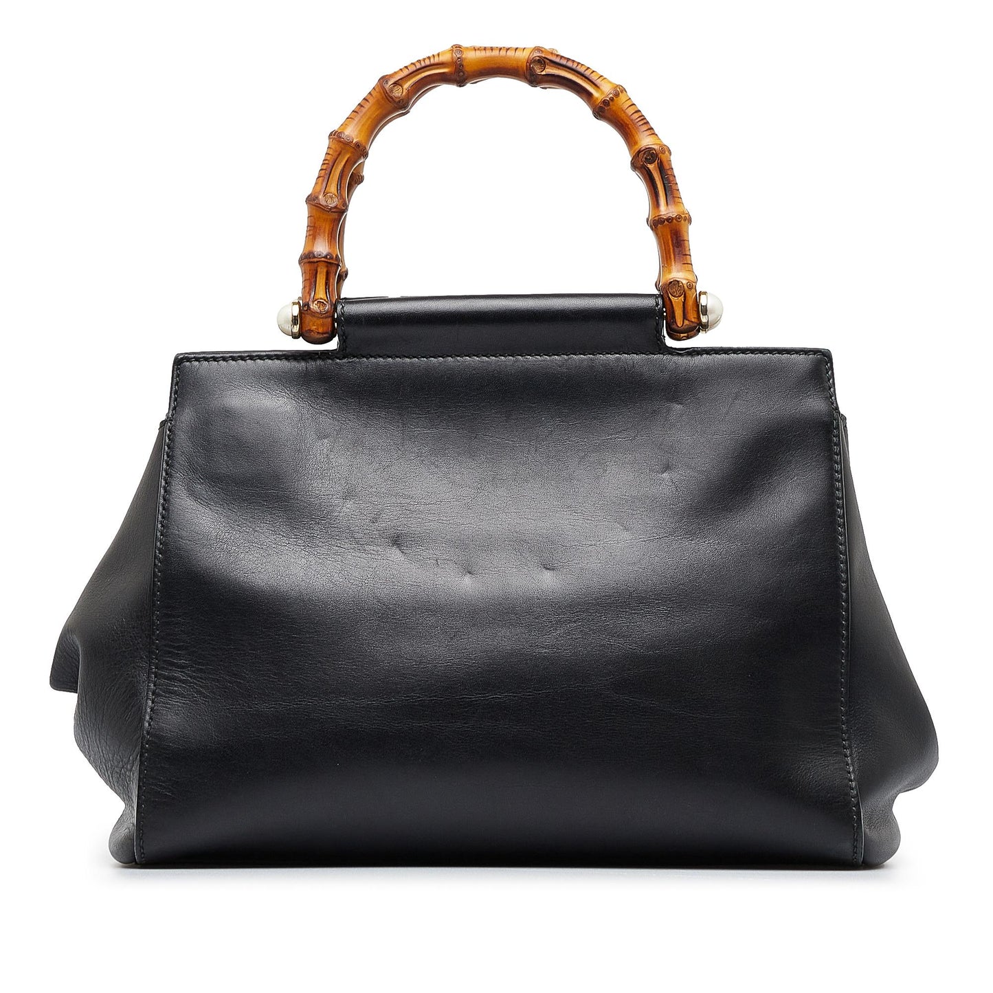 Gucci Bamboo Nymphaea SHG-bhhImn Calf Black Small Satchel Bag